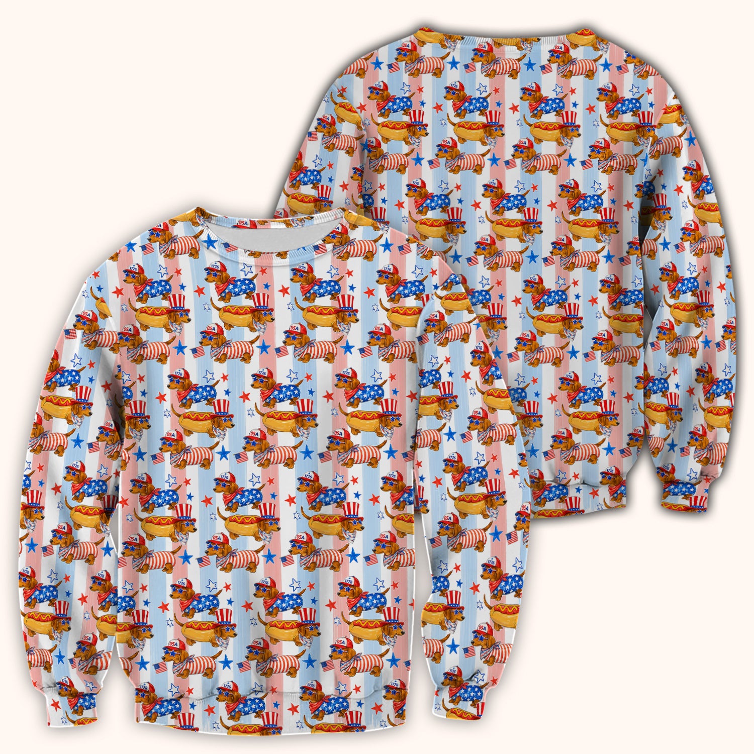 Fourth Of July Dachshund Pattern Scrub Top, Comfortable Scrubs for Nurses