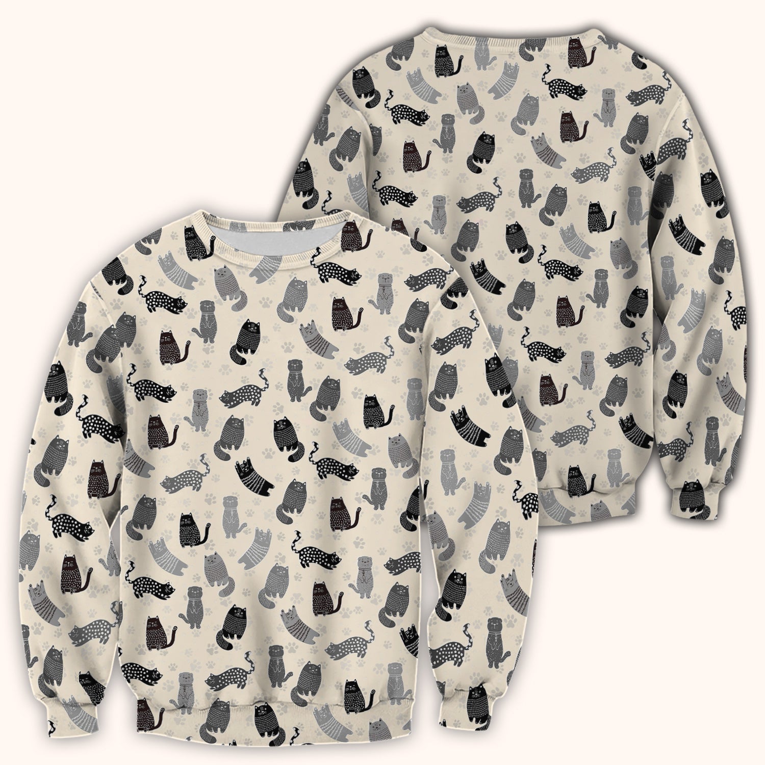 Cute Cat and Paw Print Pattern Scrub Top, Breathable Fabrics Nursing Uniform