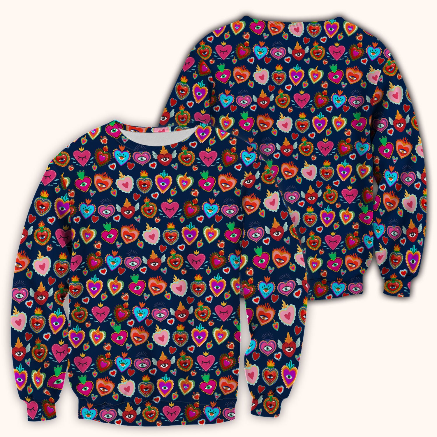 Valentine Colorful Sacred Heart Print Medical Scrub Top, Comfortable Scrubs for Nurses