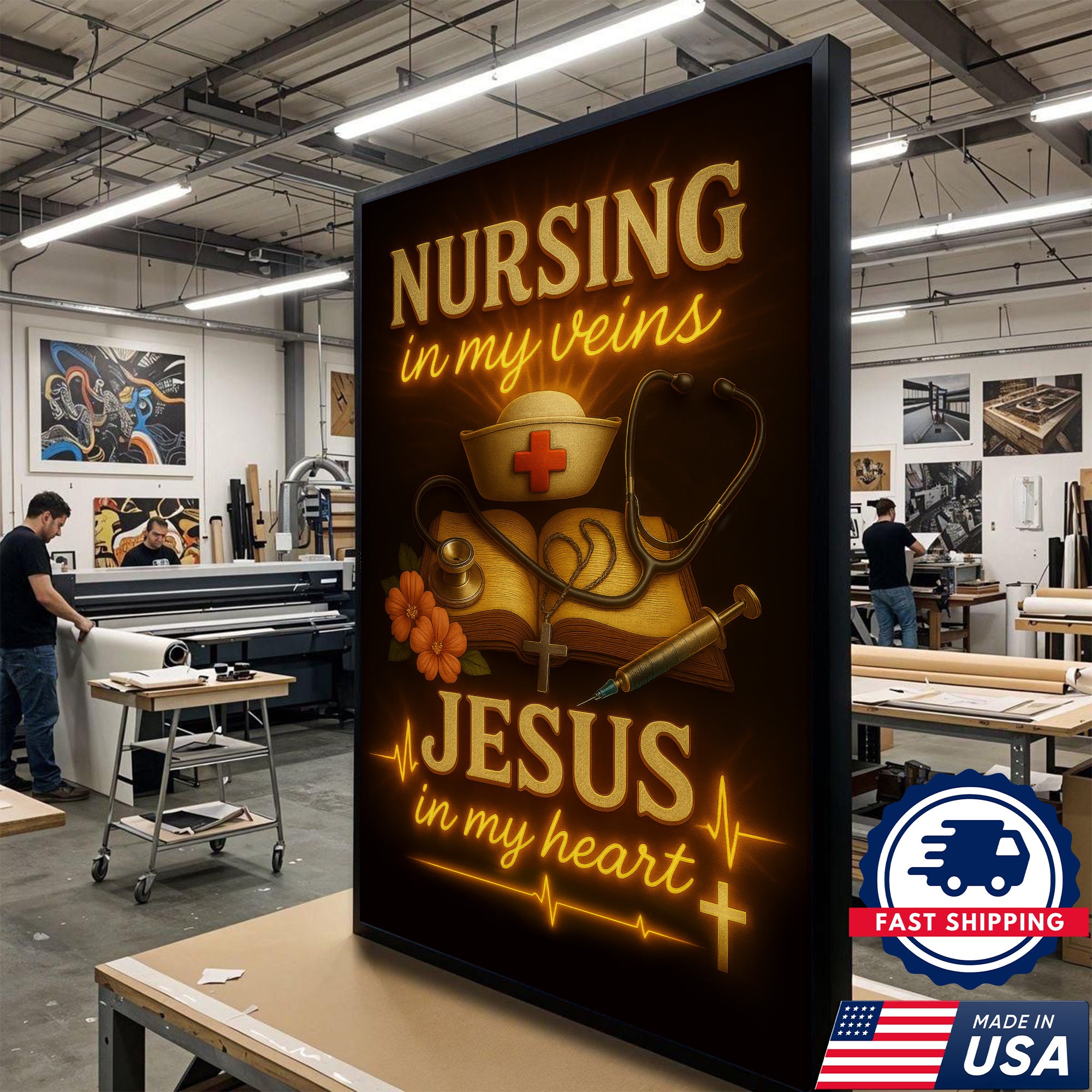 Christian Nurse Wall Art Canvas, Nursing in My Veins Jesus in My Heart, Gift for RN CNA LPN Women