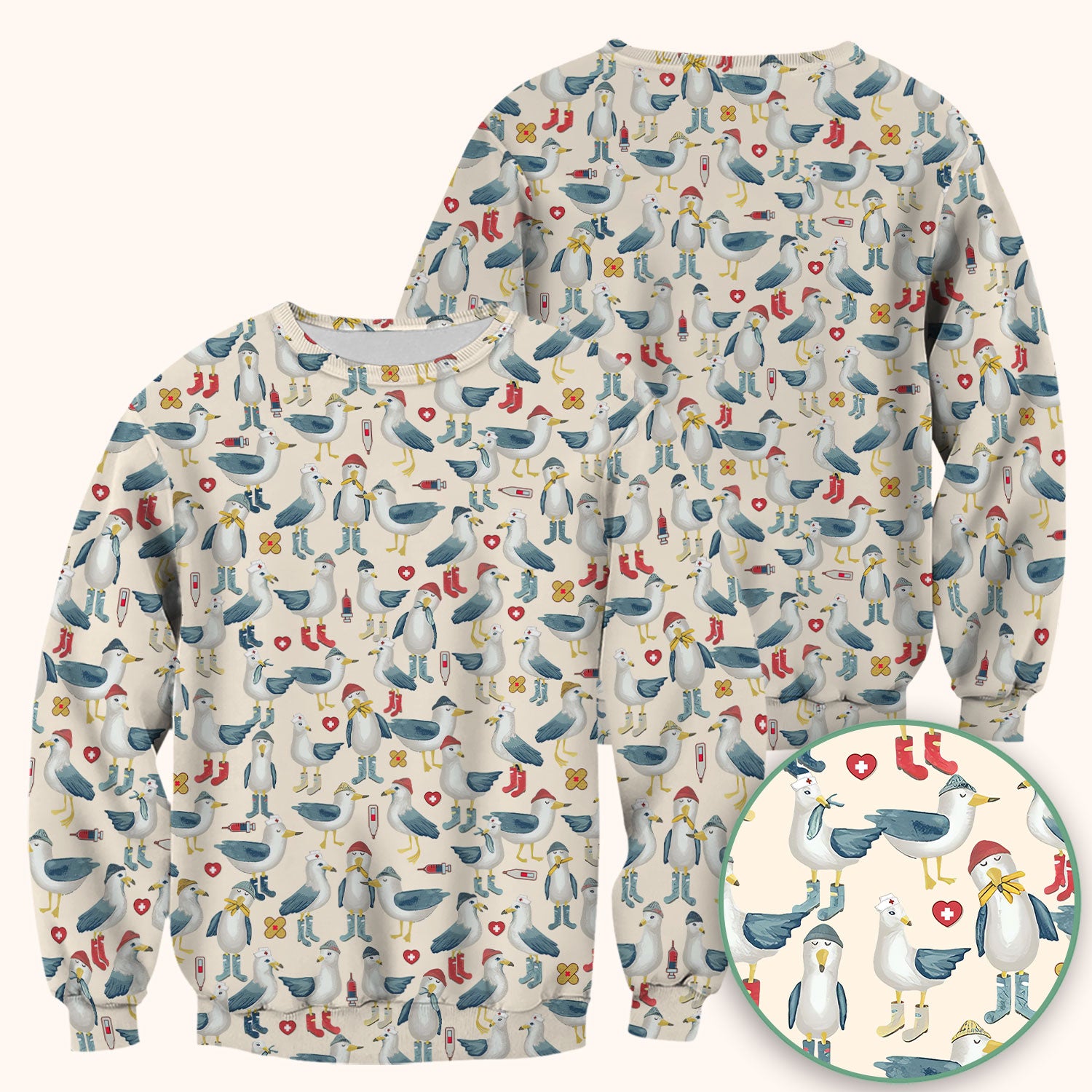 Seagull Scrub Top for Nurses - Adorable Birds Medical Uniform - Funny Shirt for RN CNA LPN