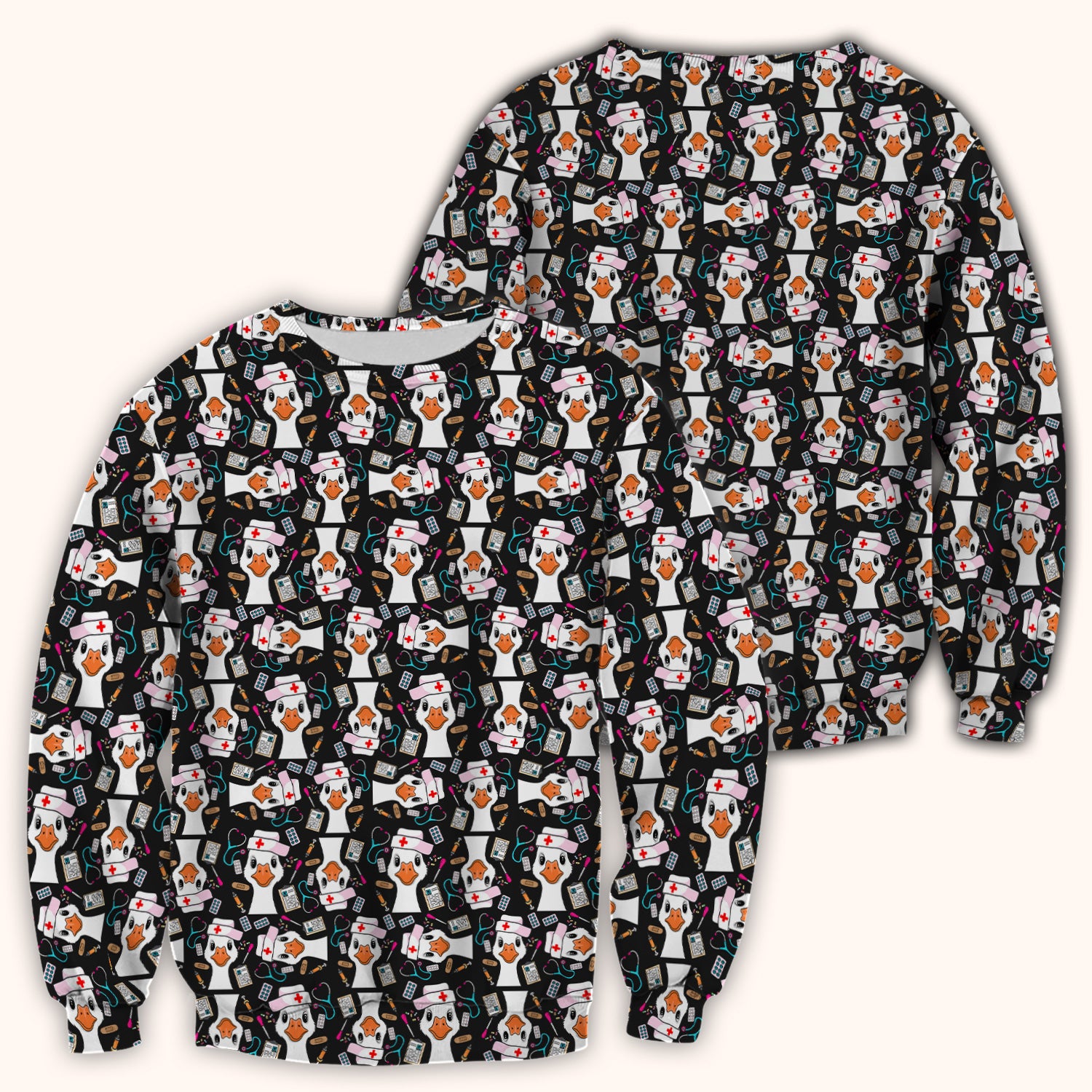 Duck Wearing Hat With Medical Tools Scrub Top, Breathable Fabrics Nursing Uniform