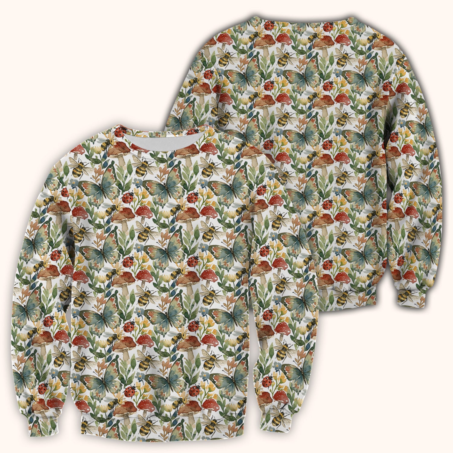 Butterfly Bee With Floral Mushroom Scrub Top, Comfortable Scrubs for Nurses