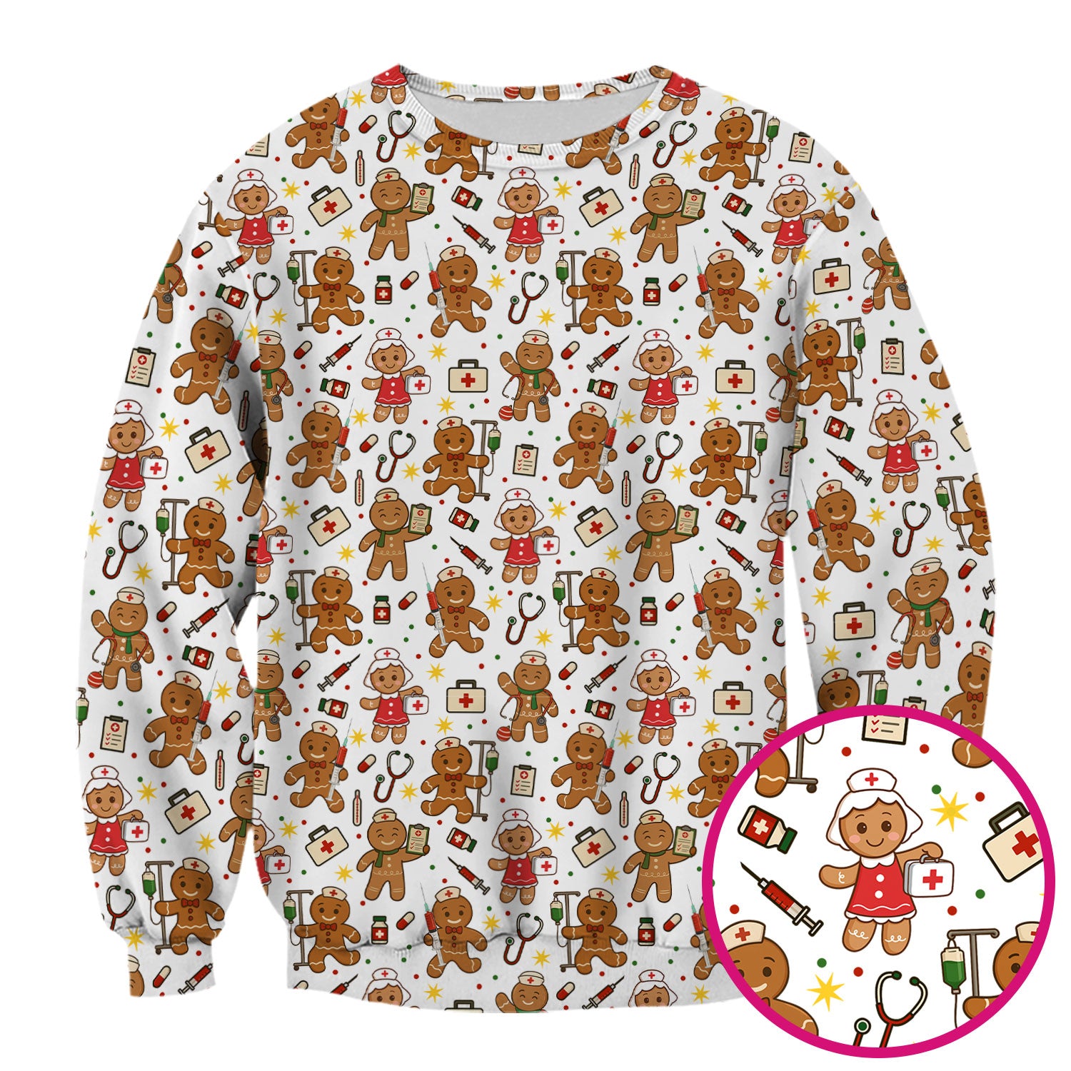 Gingerbread Christmas Nurse Scrub Top - Cute Holiday Cookie Pattern Shirt for Women - Funny Festive Nursing Gift for RN LPN CNA