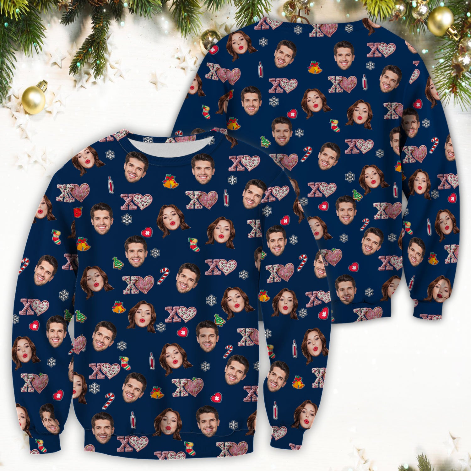 Custom Face Pattern XOXO Scrub Shirt, Personalized Photo Scrub Top, Breathable Fabrics Nursing Uniform