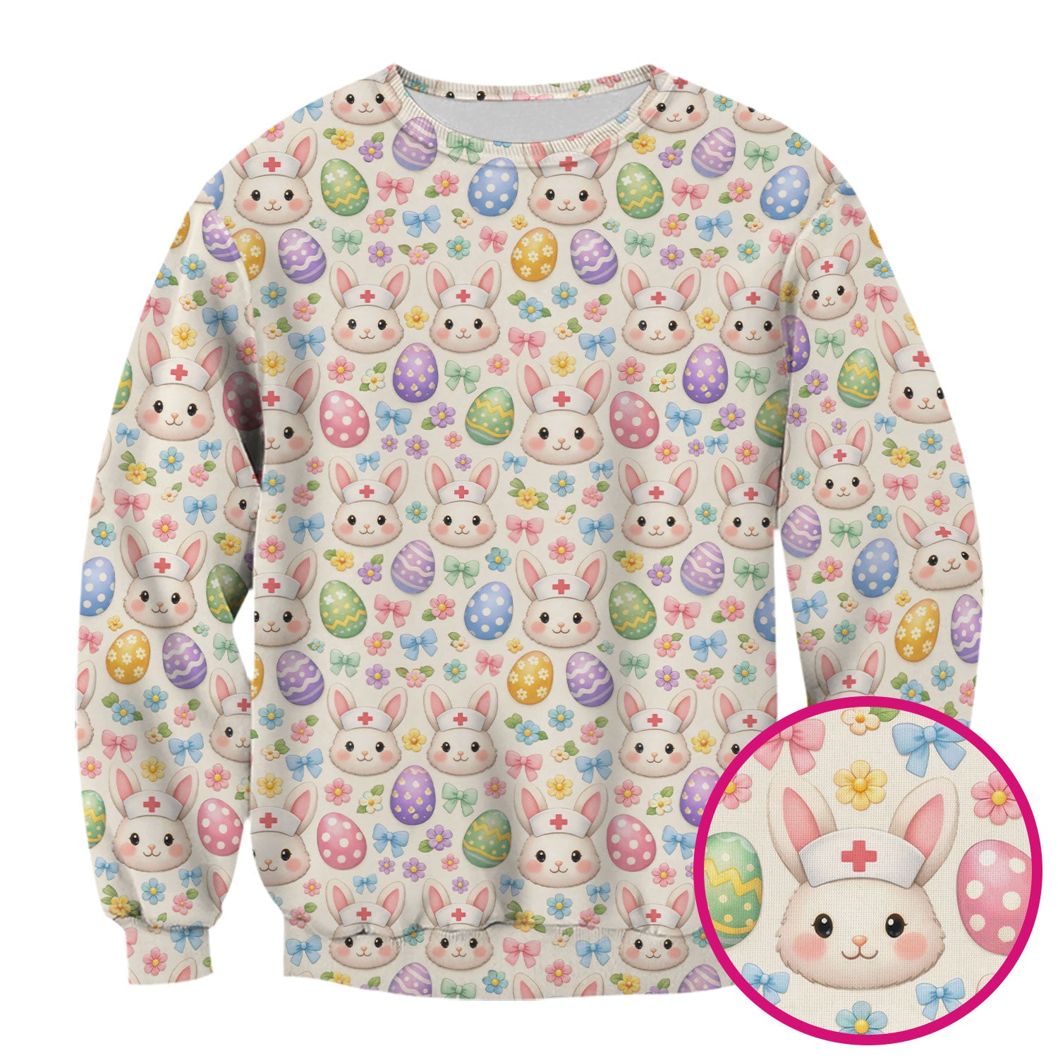 Cute Easter Nurse Bunny Egg Scrub Top, Breathable Fabrics Nursing Uniform