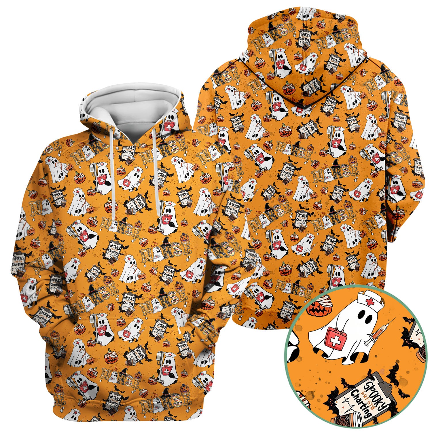 Halloween Scrub Top - Spooky But Still Charting - Funny Scrubs for Nurses - Horror Pumpkin Nursing Uniform