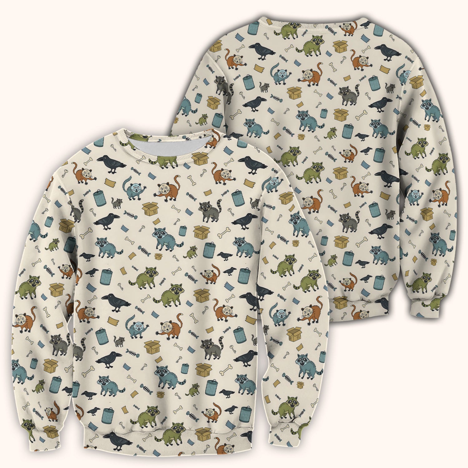 Funny Trash Raccoon Pattern Scrub Top, Comfortable Scrubs for Nurses
