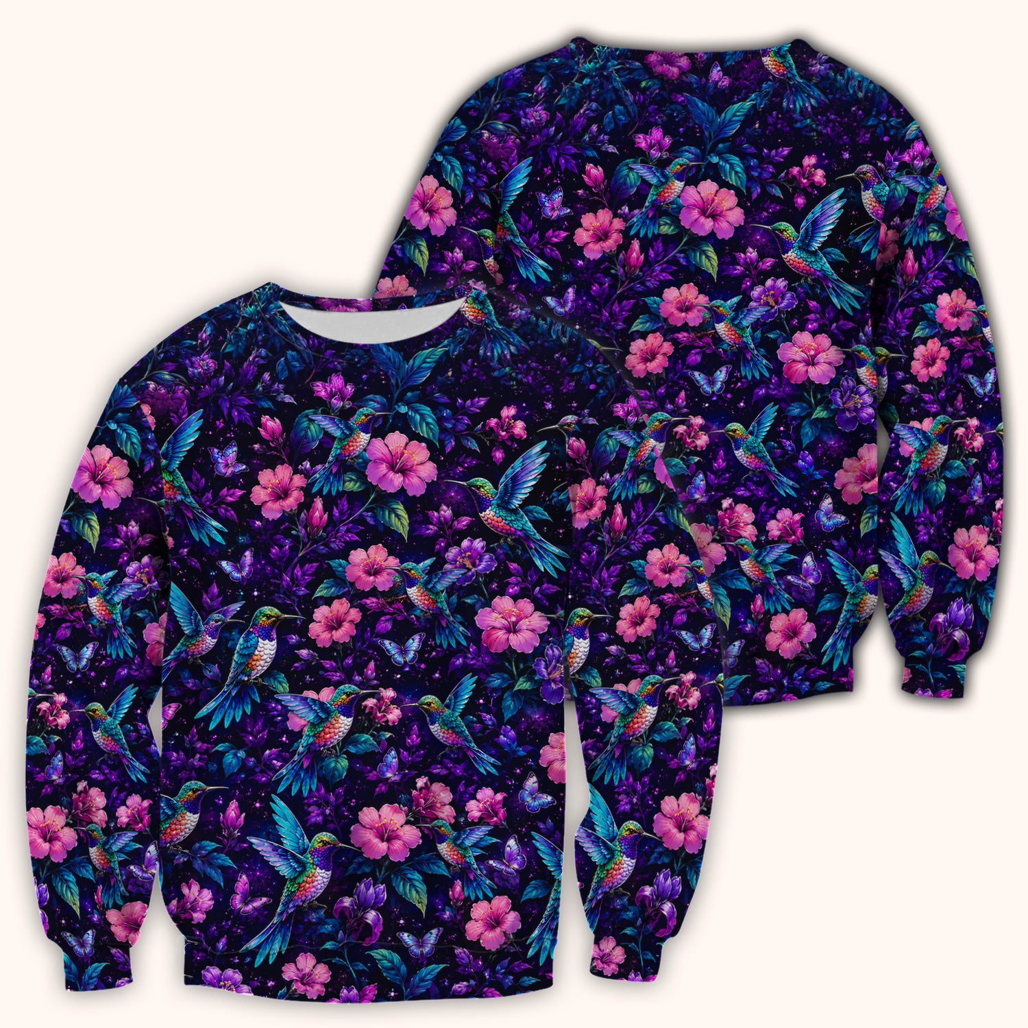Vibrant Hummingbird Hibiscus Blossom Pattern Scrub Top, Comfortable Scrubs for Nurses