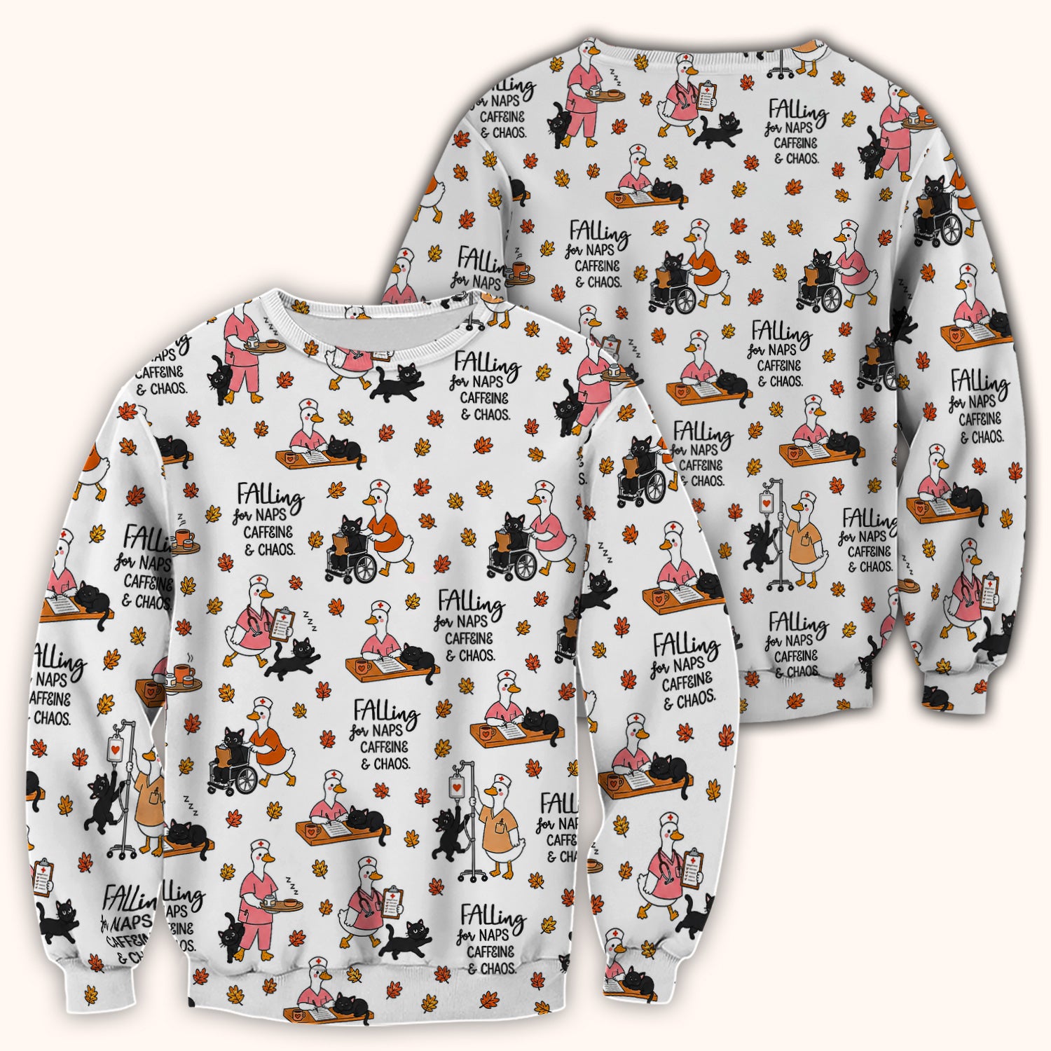 Funny Fall Nurse Goose And Black Cat Scrub Top, Comfortable Scrubs for Nurses
