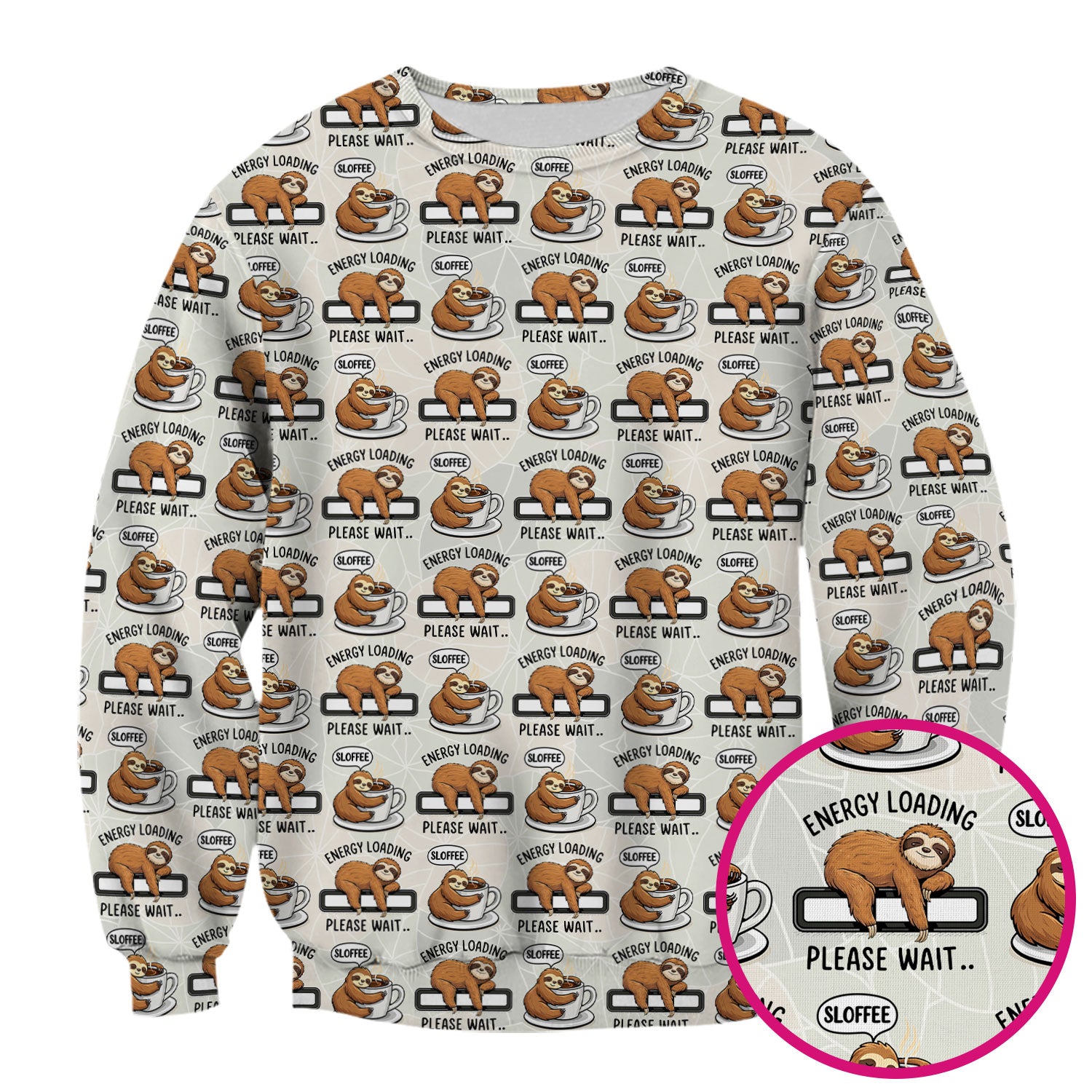 Funny Sloth Coffee Energy Loading Pattern Scrubs Top, Breathable Fabrics Nursing Uniform