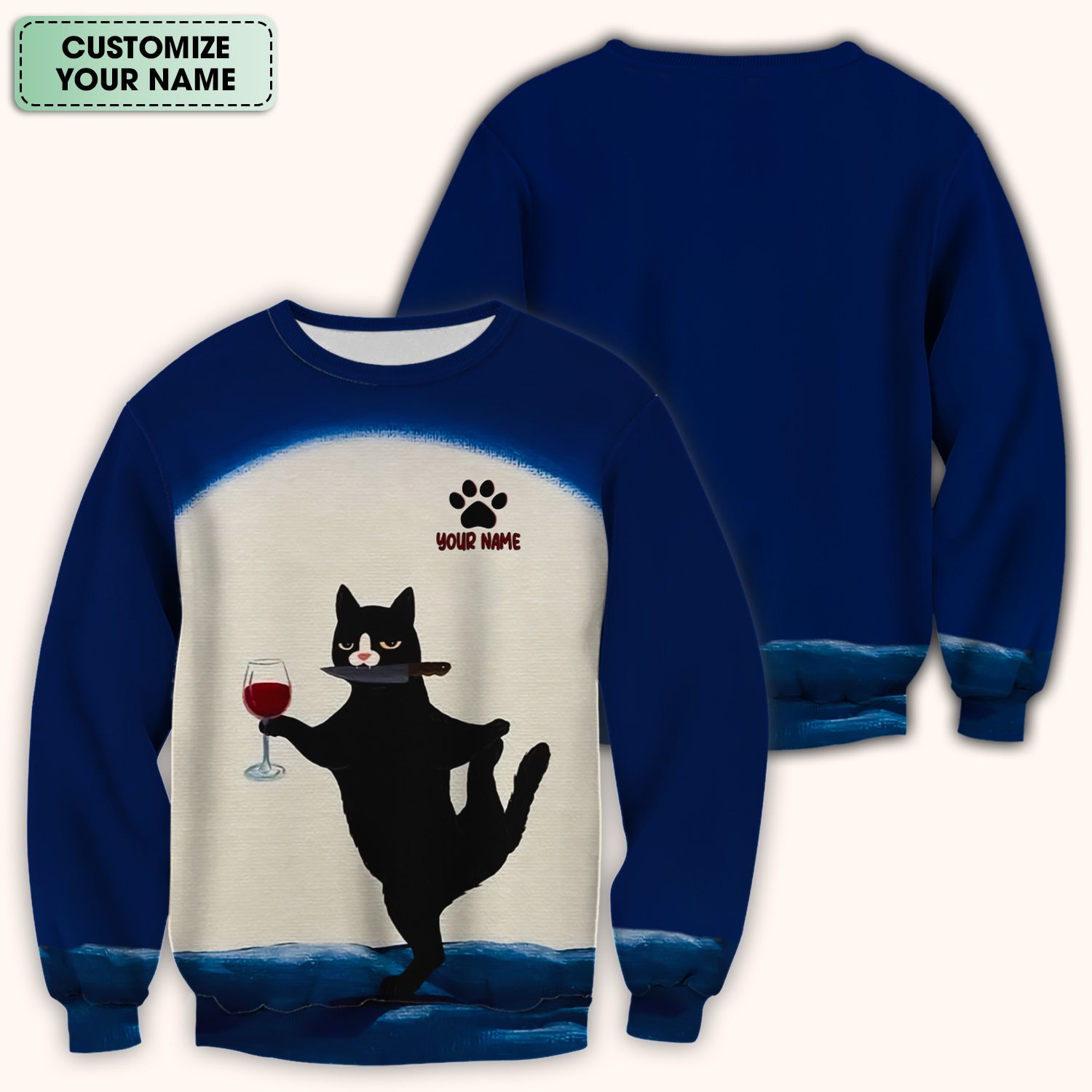 Personalized Funny Cat Holding Wine Glass Knife Pose Pattern Scrub Top, Comfortable Scrubs for Nurses