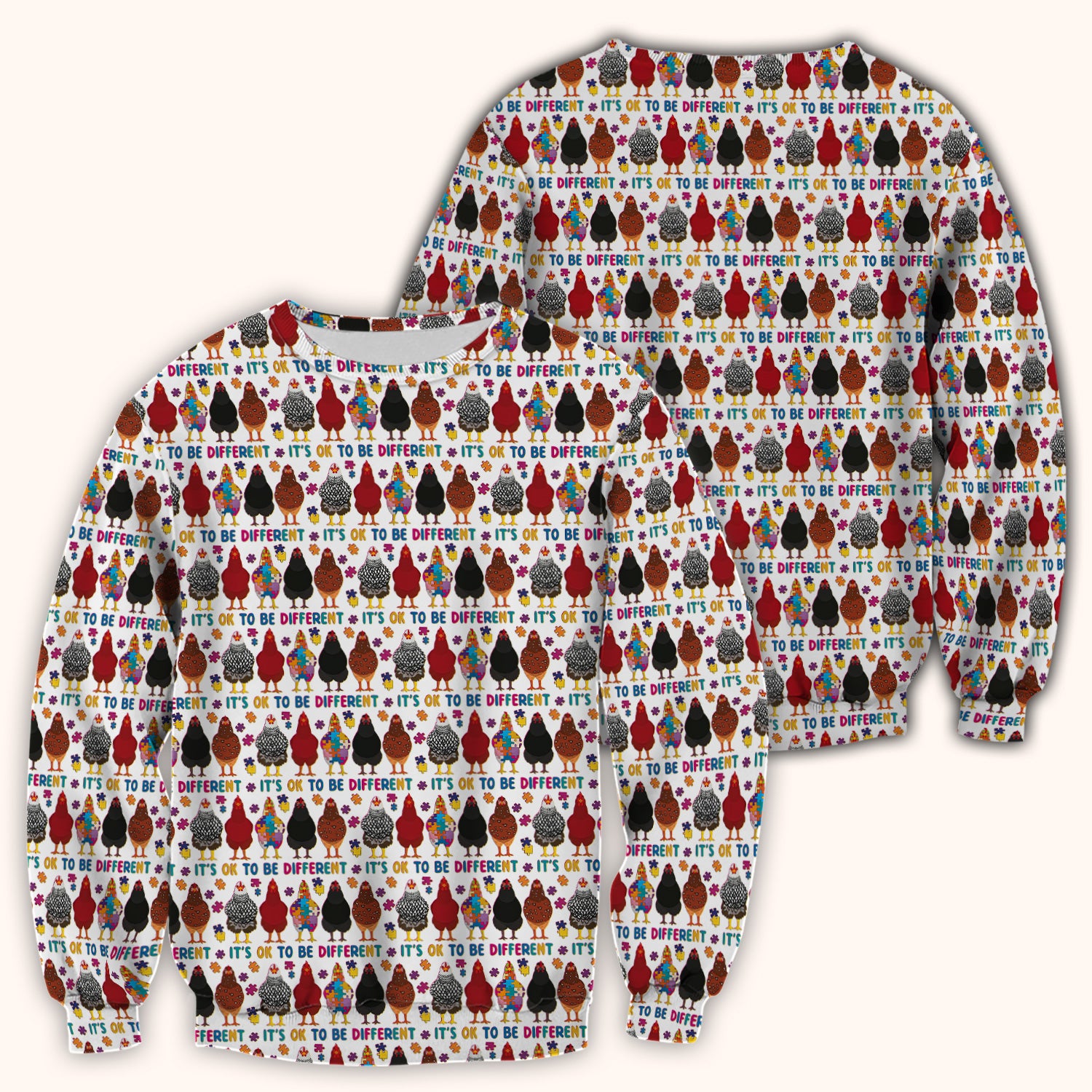 Autism Chicken It’s OK to Be Different Print Scrub Top, Comfortable Scrubs for Nurses