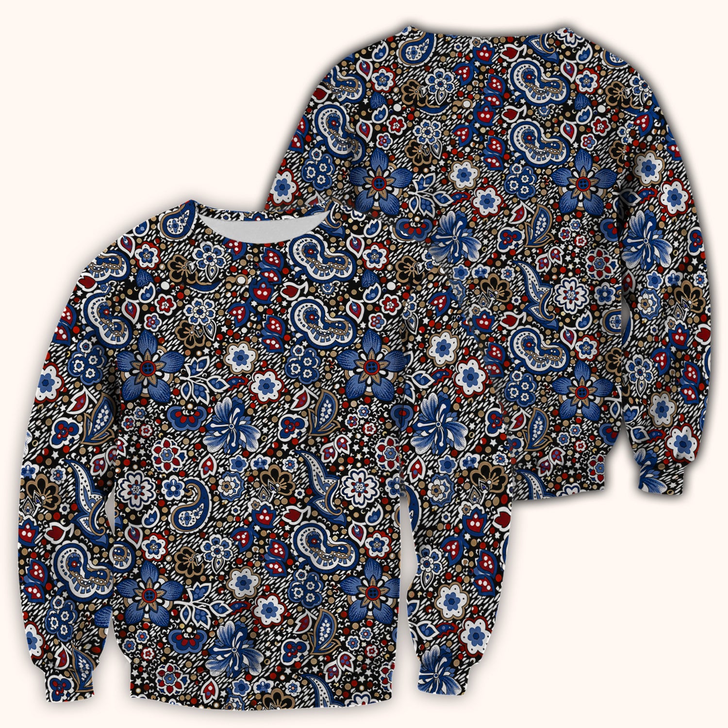 Classic Paisley Floral Pattern Scrub Top, Comfortable Scrubs for Nurses