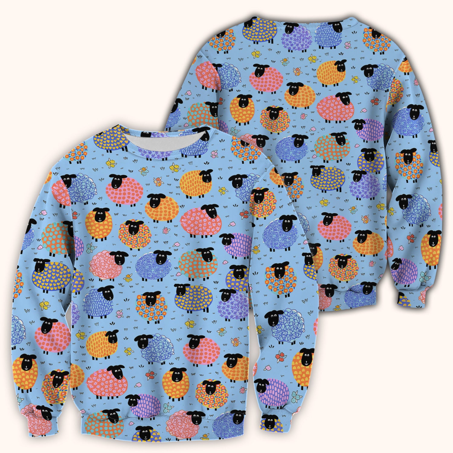 Funny Colorful Sheep Pattern Scrub Top, Comfortable Scrubs for Nurses