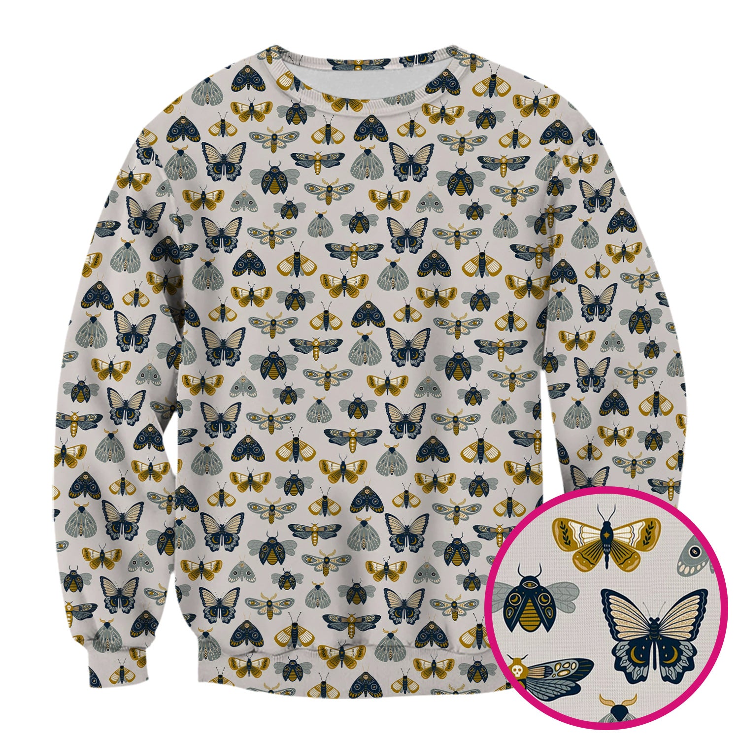 Vintage Butterfly Moth Insect Pattern Scrub Top, Comfortable Scrubs for Nurses