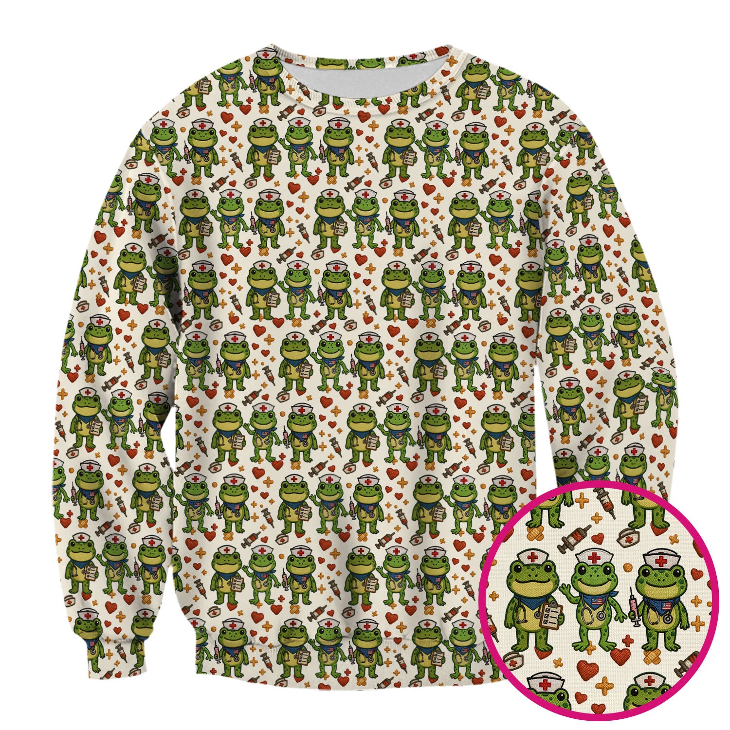 Frog Pattern Scrub Top, Cute Frog Scrub Shirt, Breathable Fabrics Nursing Uniform
