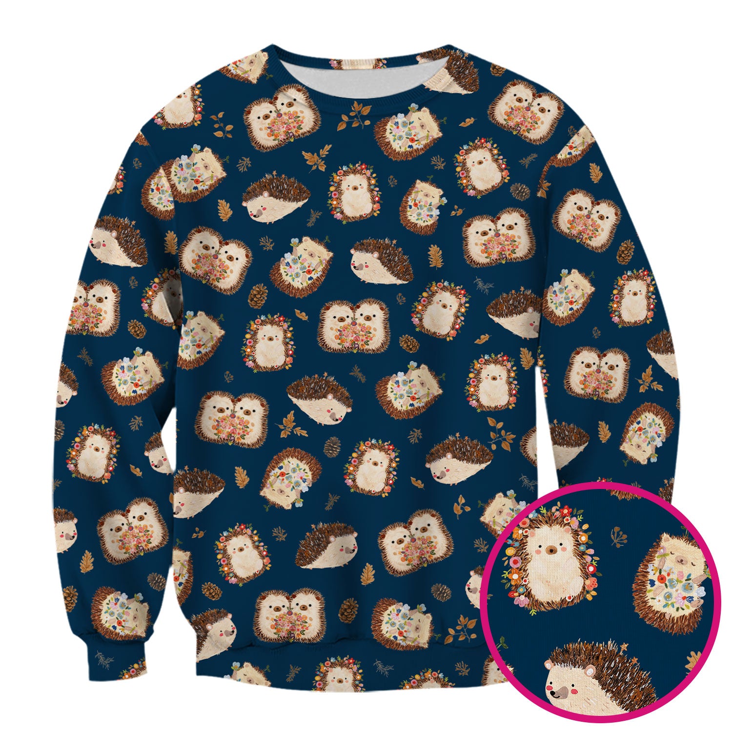 Cute Hedgehog Floral Scrub Top, Breathable Fabrics Nursing Uniform