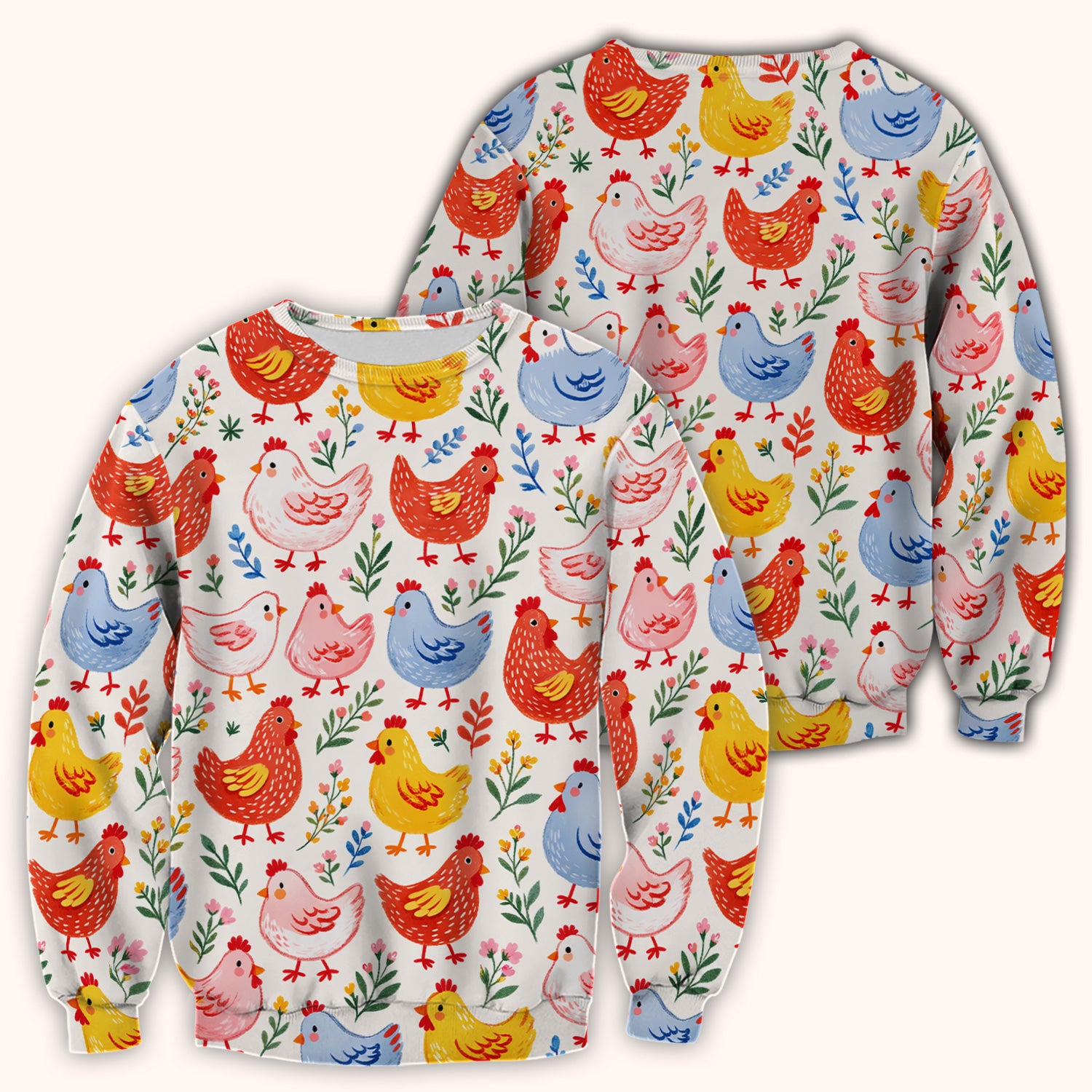 Fun Cartoon Hen Print Scrub Top,  Breathable Fabrics Nursing Uniform