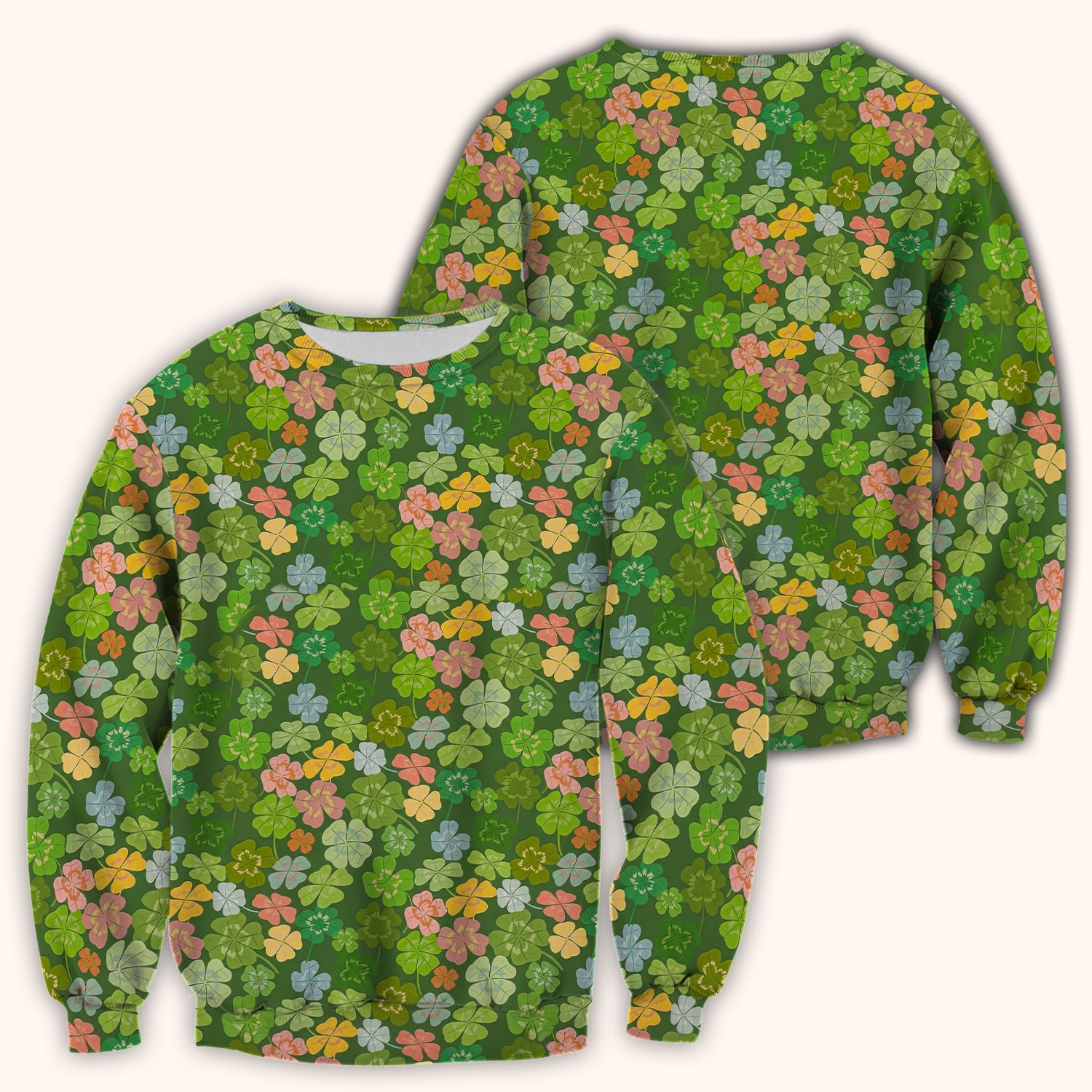 Colorful Shamrock Clover Pattern Scrubs Top, Comfortable Scrubs for Nurses