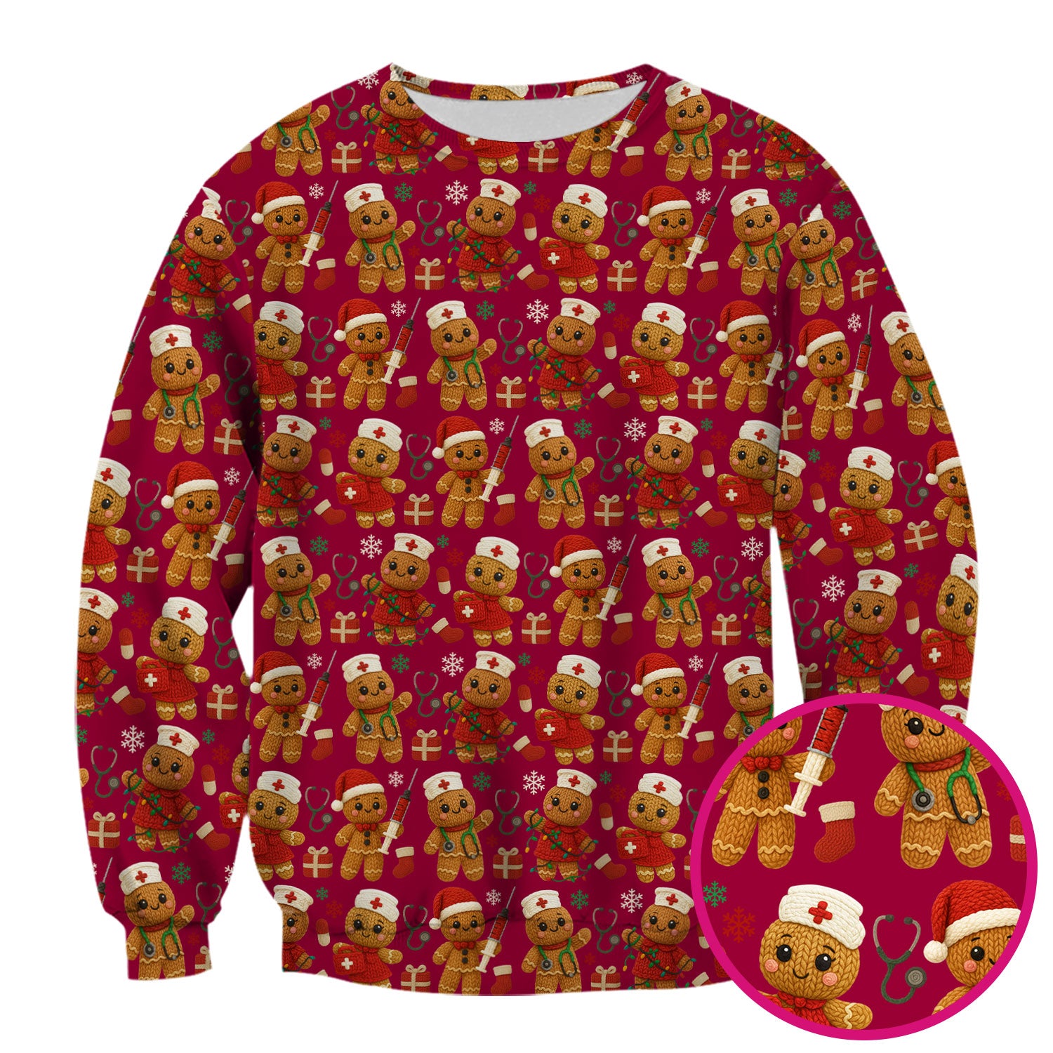 Christmas Scrub Tops for Women - Cute Gingerbread Nurse Pattern Medical Scrub Shirt - Festive Holiday Christmas Scrubs with Adorable Design