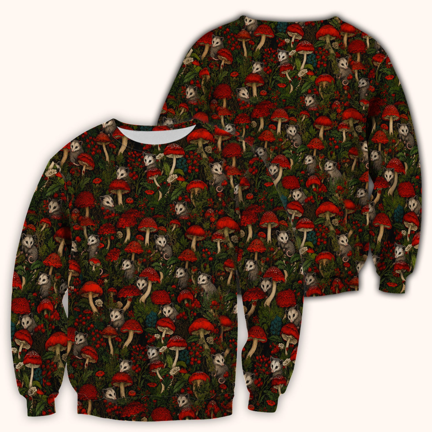 Woodland Opossum Red Mushroom Pattern Scrub Top, Comfortable Scrubs for Nurses
