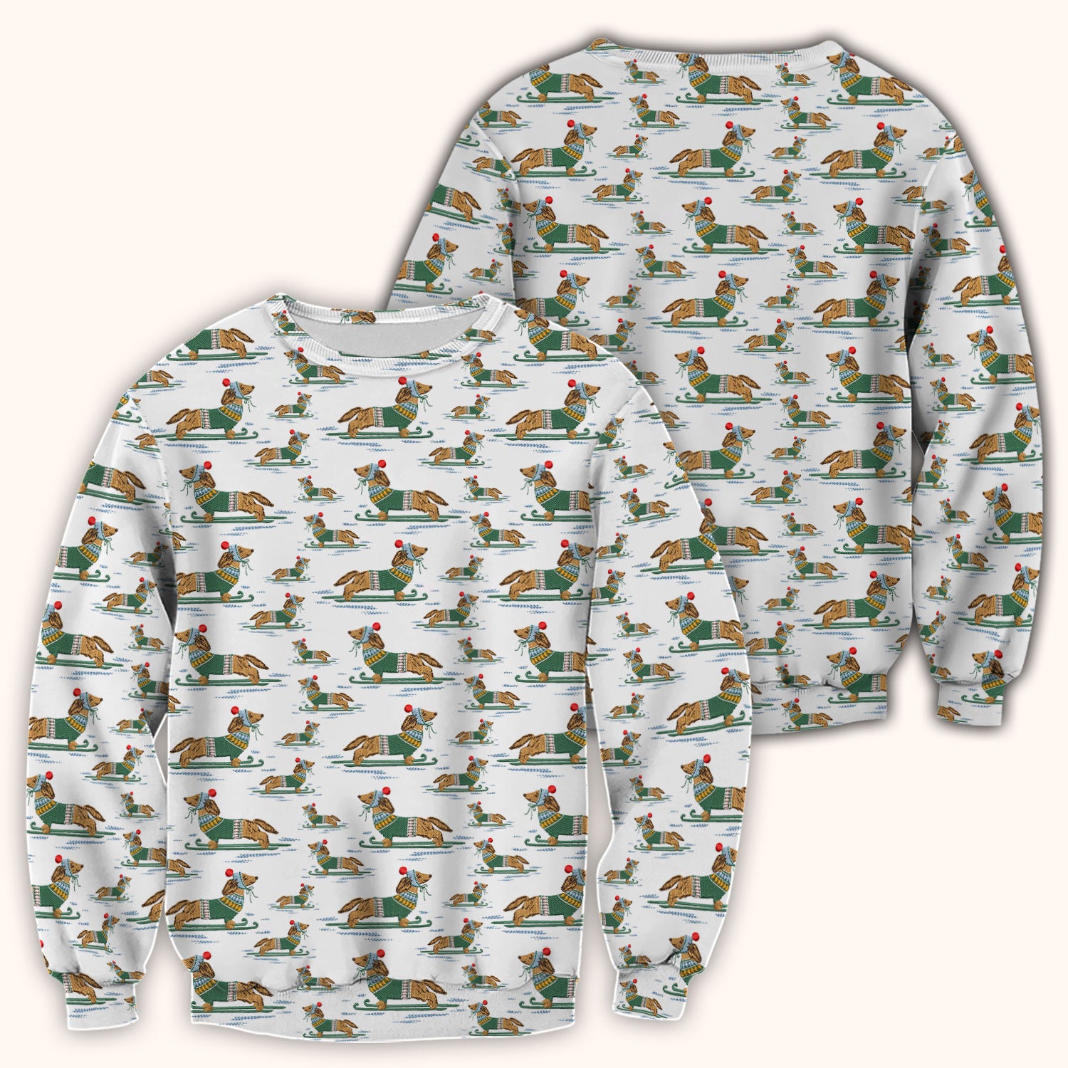 Dachshund Nurse Scrub Top, Wiener Dog Winter Pattern Shirt, Breathable Fabrics Nursing Uniform