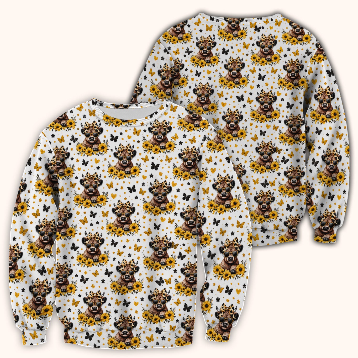 Sassy Highland Cow Sunflower Pattern Scrub Top, Comfortable Scrubs for Nurses