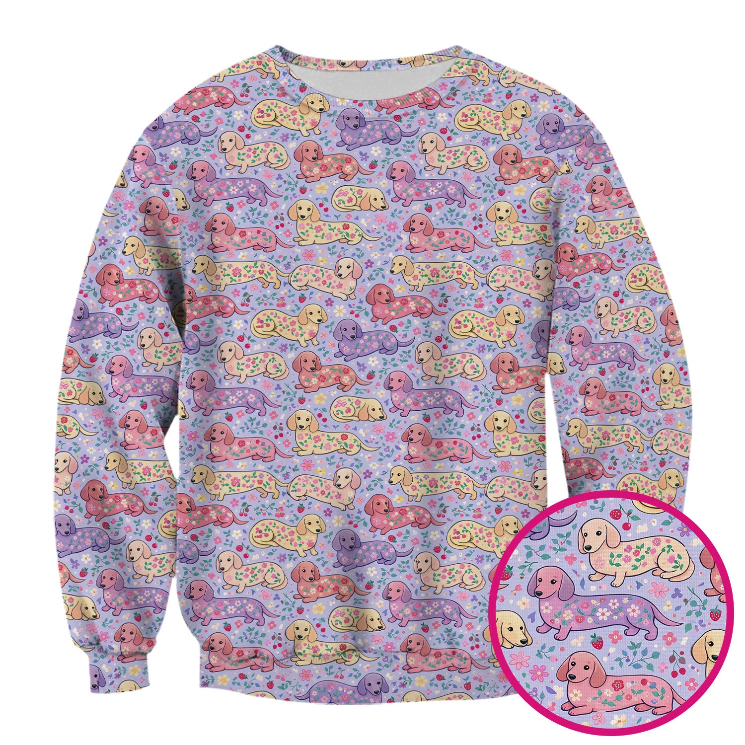 Cute Dachshund Floral Pattern Scrub Top, Comfortable Scrubs For Nurses