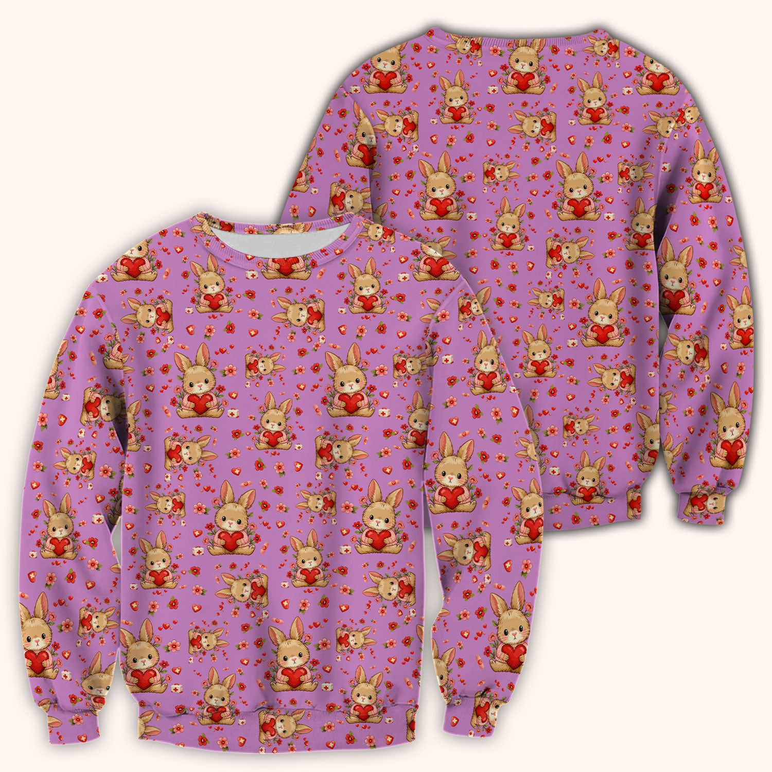 Adorable Bunny Heart Healthcare Design Scrub Top, Comfortable Scrubs for Nurses, Easter