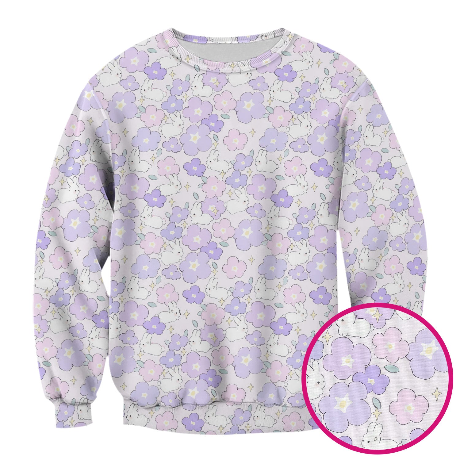 Cute Bunny Floral Pastel Pattern Scrub Top, Breathable Fabrics Nursing Uniform