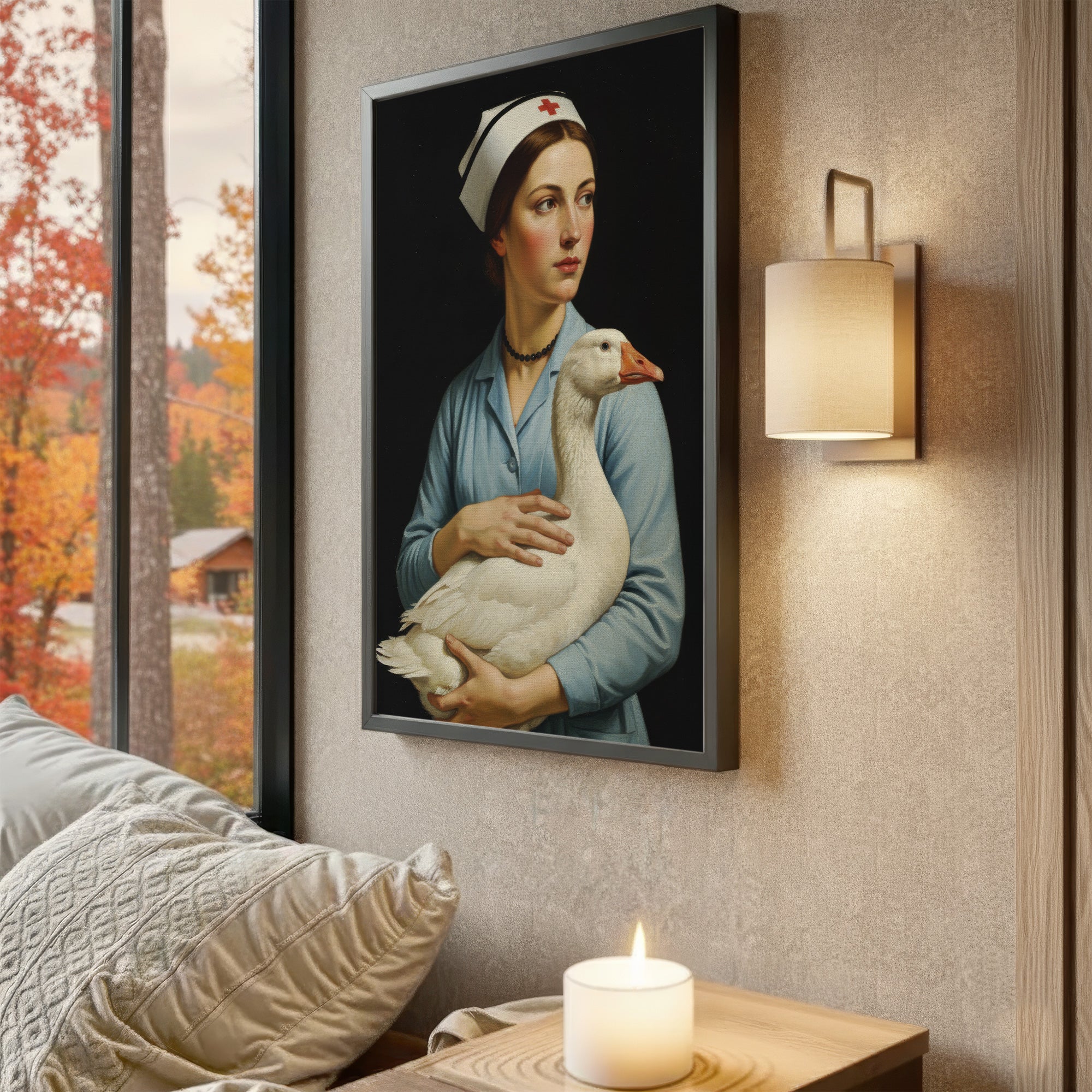 Funny Vintage Nurse and Goose Canvas,  Medical Humor Wall Art, RN LPN CNA Healthcare Workers Gift