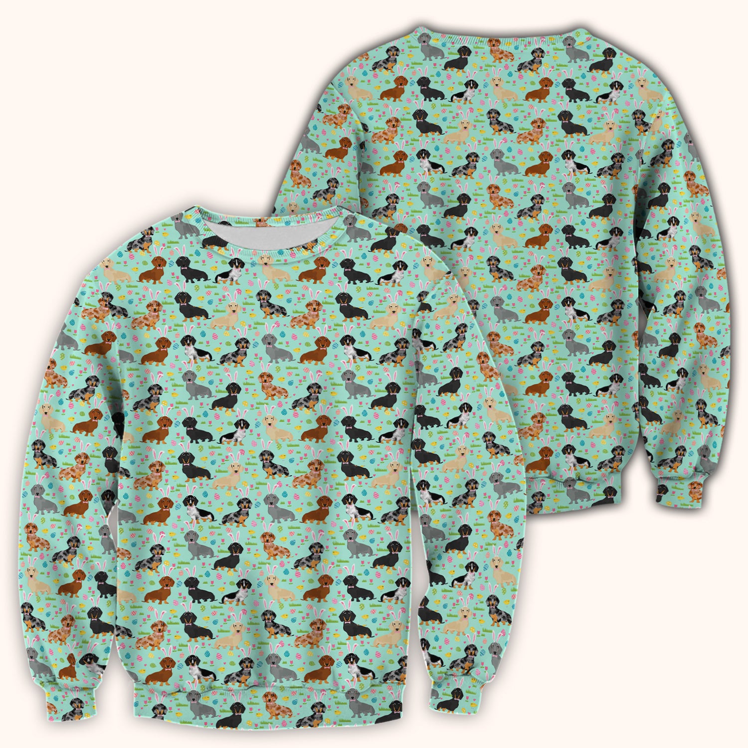 Easter Dachshund Dog Pattern Scrub Top, Comfortable Scrubs for Nurses