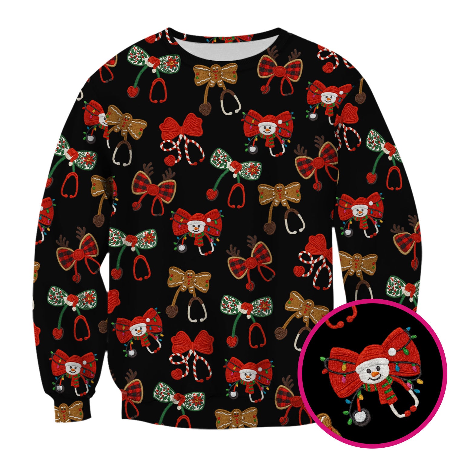 Christmas Stethoscope Bow Nurse Scrub Top, Xmas Pattern Scrub Shirt, Holiday Nursing Uniform