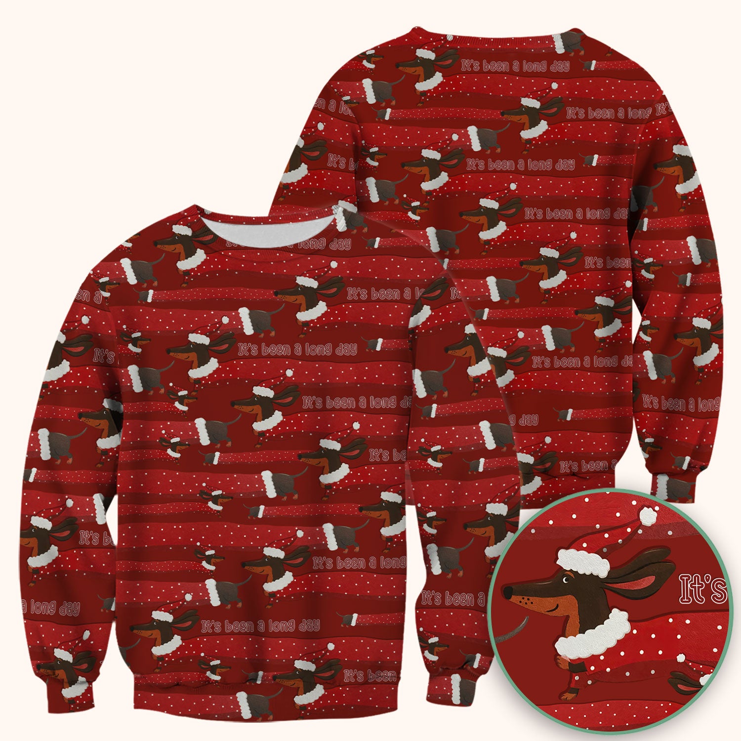 Funny Dachshund Christmas Scrub Top - It's Been a Long Day Shirt - Cute Wiener Dog Holiday Medical Uniform for Women