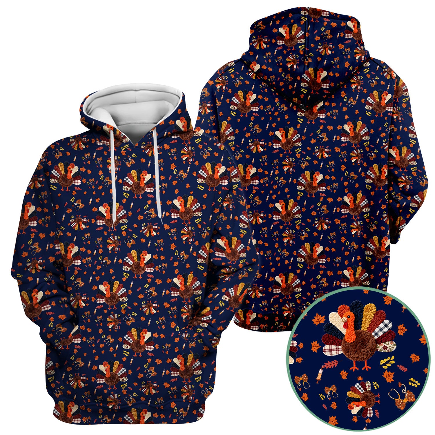 Funny Thanksgiving Nurse Scrub Top - Fall Leaves and Pumpkin Shirt - Autumn Turkey Med Uniform Gift for RN CNA LPN