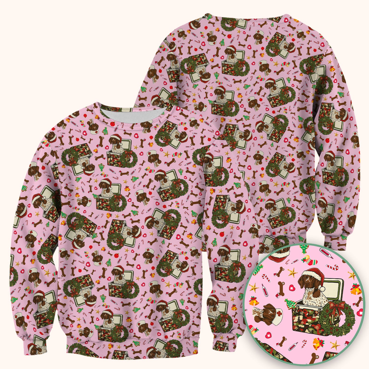 Christmas Dachshund Scrub Top - Cute Sausage Dog Nurse Shirt - Funny Holiday Medical Uniform for Women RN LPN CNA Gift