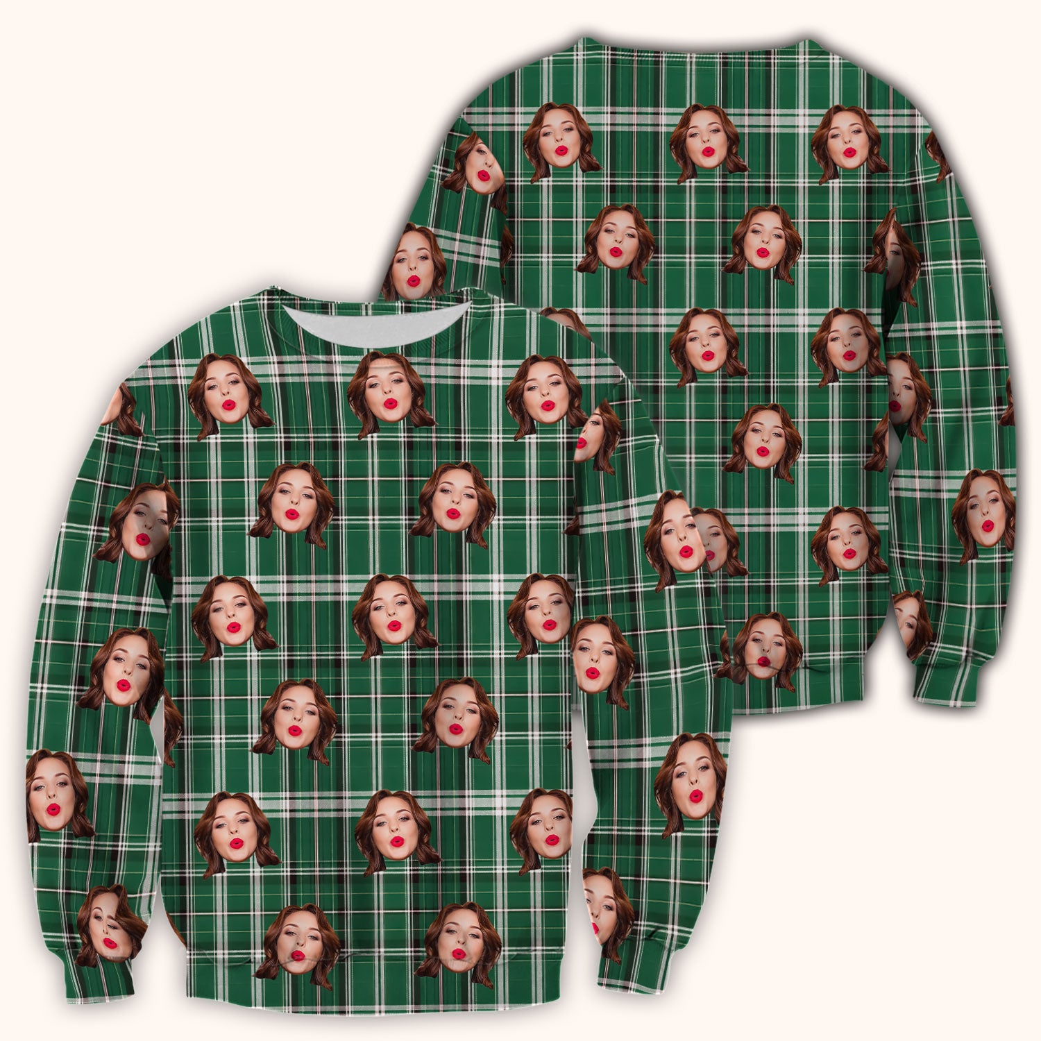 Personalized Funny Face Plaid Scrub Top, Custom Photo Pattern Medical Shirt, Breathable Fabrics Nursing Uniform