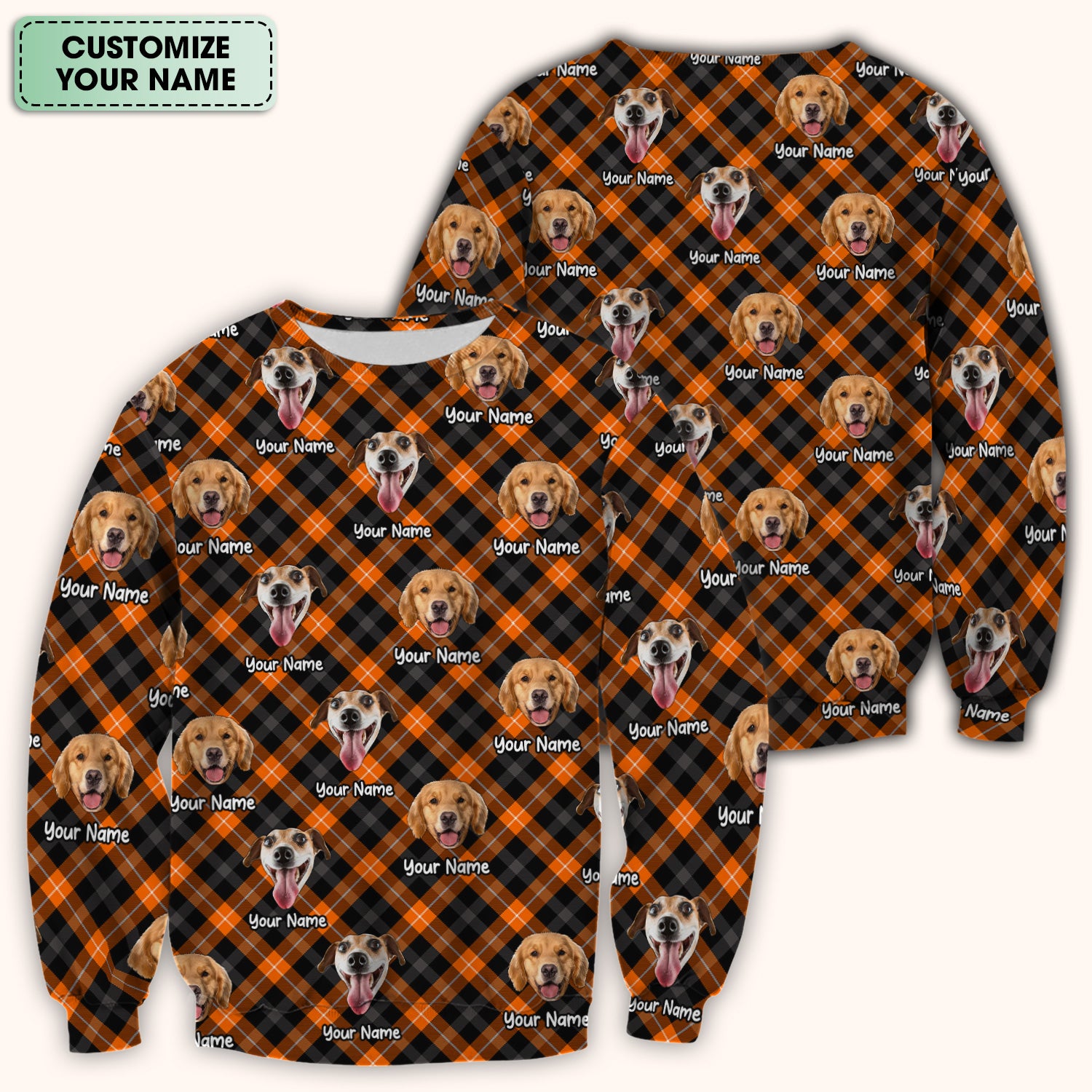 Personalized Halloween Dog Photo Plaid Scrub Top, Comfortable Scrubs for Nurses