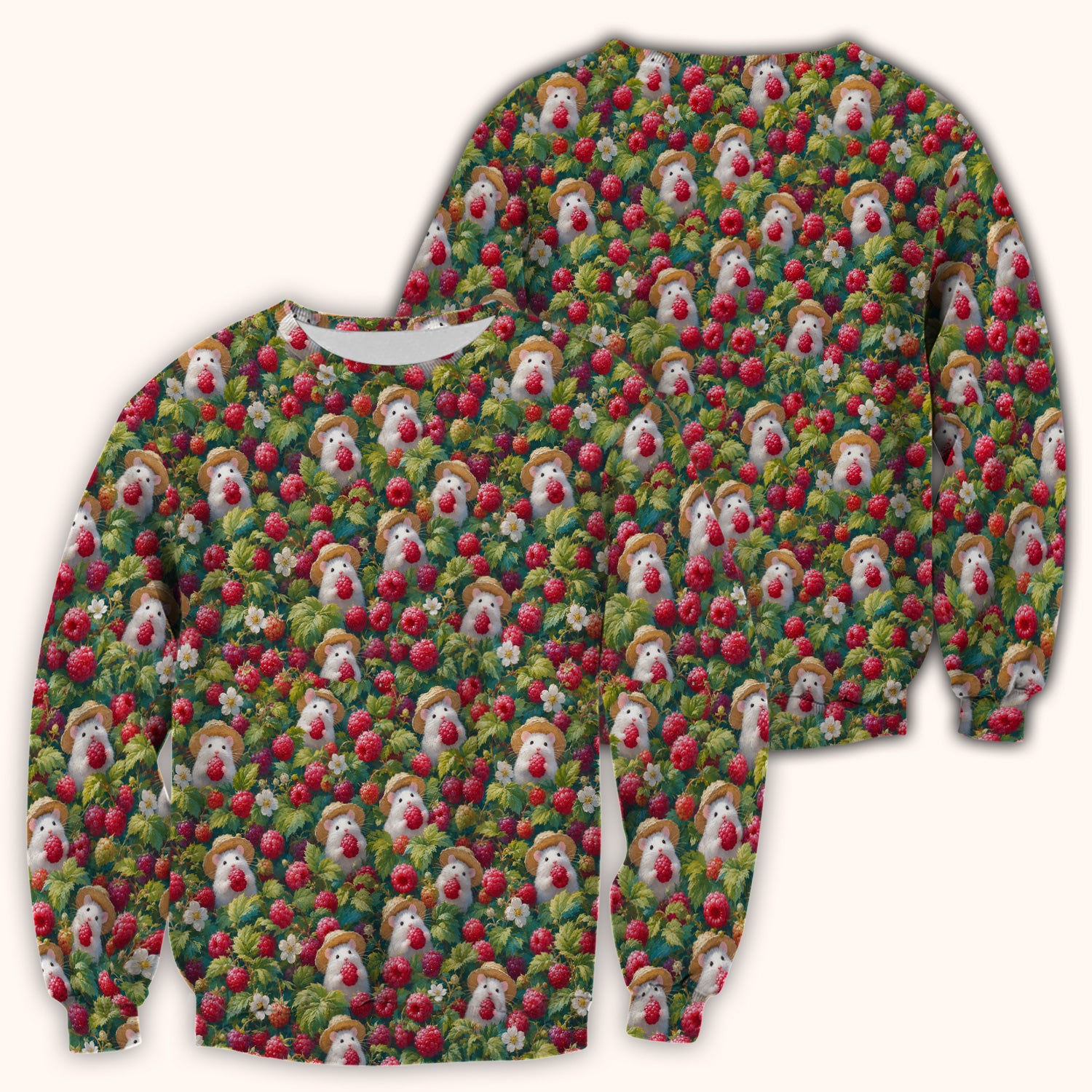 Cute Raspberry Mouse Garden Pattern Scrub Top, Comfortable Scrubs for Nurses
