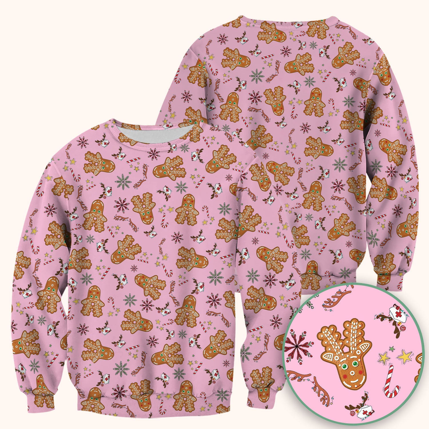 Gingerbread Cookies Reindeer Scrub Top - Funny Christmas Gingerbread Nursing Uniform - Comfortable Scrubs for Nurses