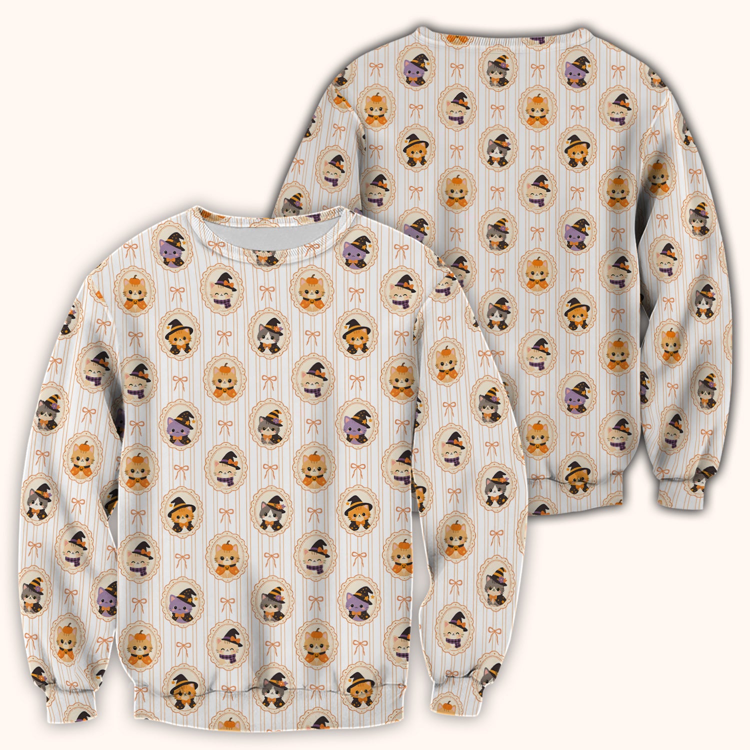 Cute Halloween Cat Stripe Pattern Scrub Top, Comfortable Scrubs for Nurses