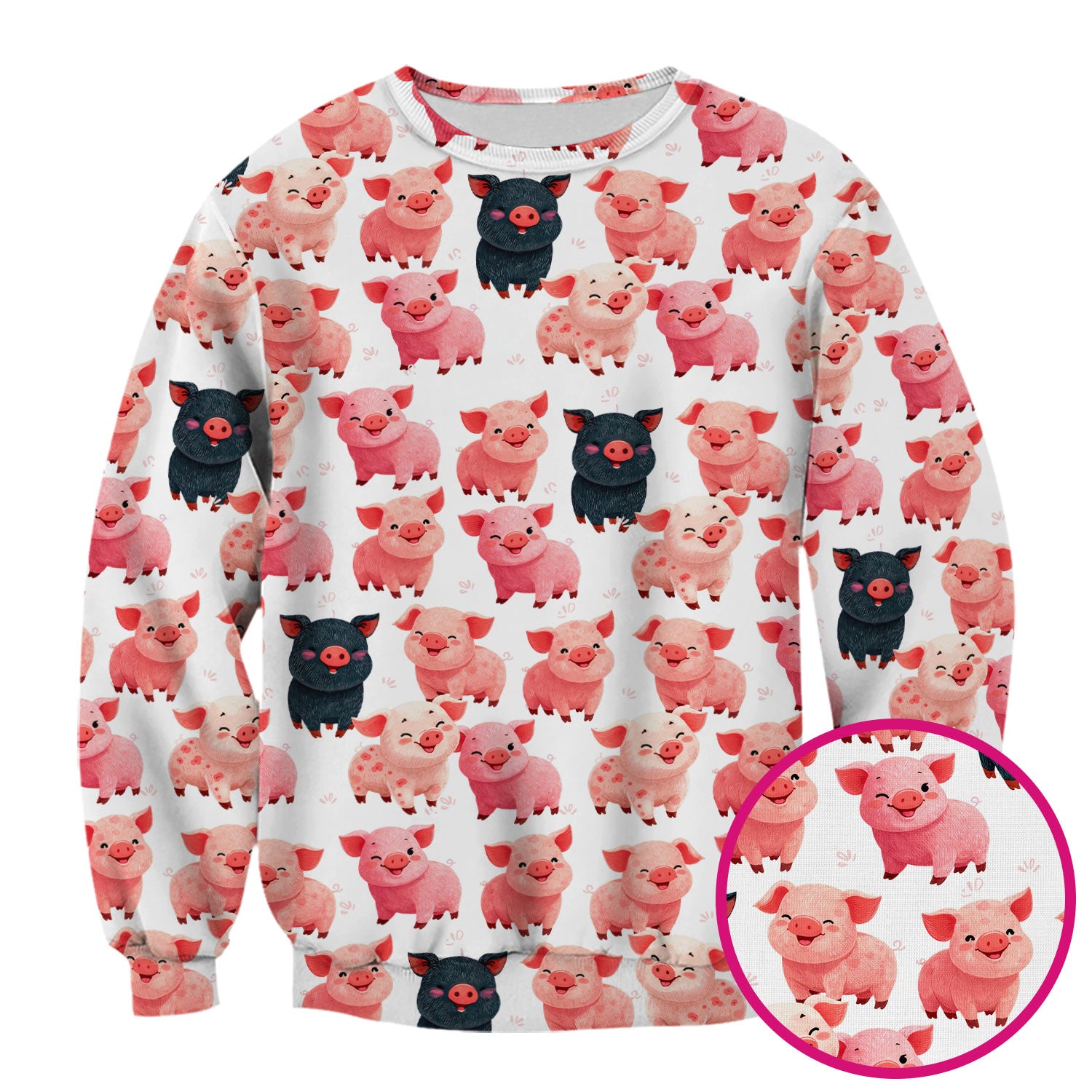 Funny Farm Pig Cartoon Pattern Scrub Top, Comfortable Scrubs for Nurses