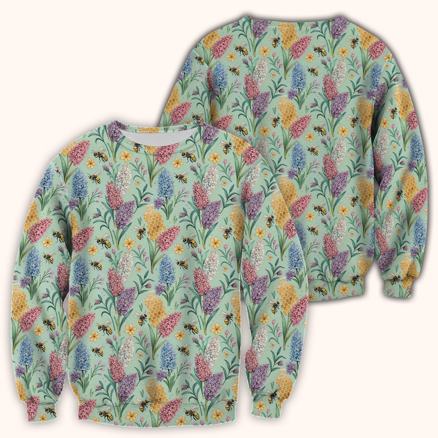 Pastel Wildflower Honeybee Pattern Scrub Top, Comfortable Scrubs for Nurses