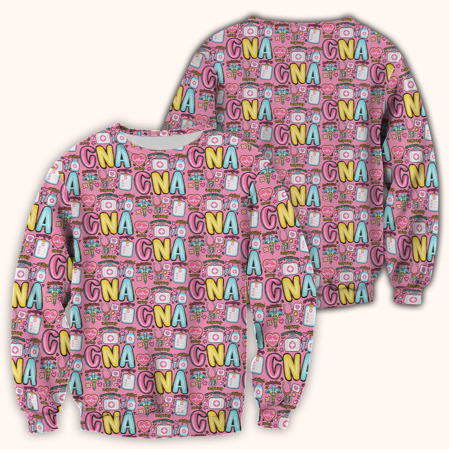 CNA Nurse Appreciation Pattern Scrub Top, Breathable Fabrics Nursing Uniform