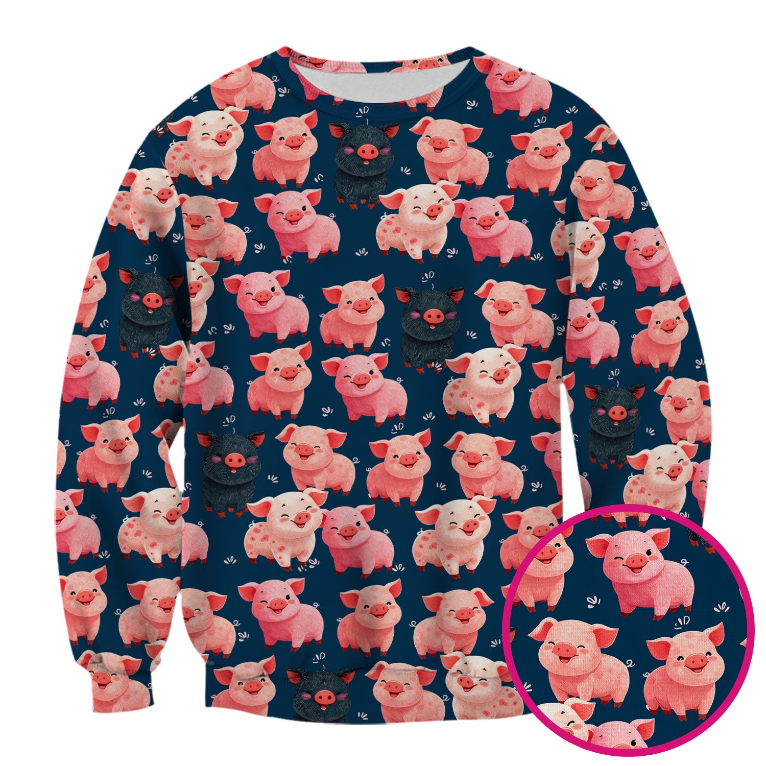 Funny Farm Pig Cartoon Pattern Scrub Top, Comfortable Scrubs for Nurses
