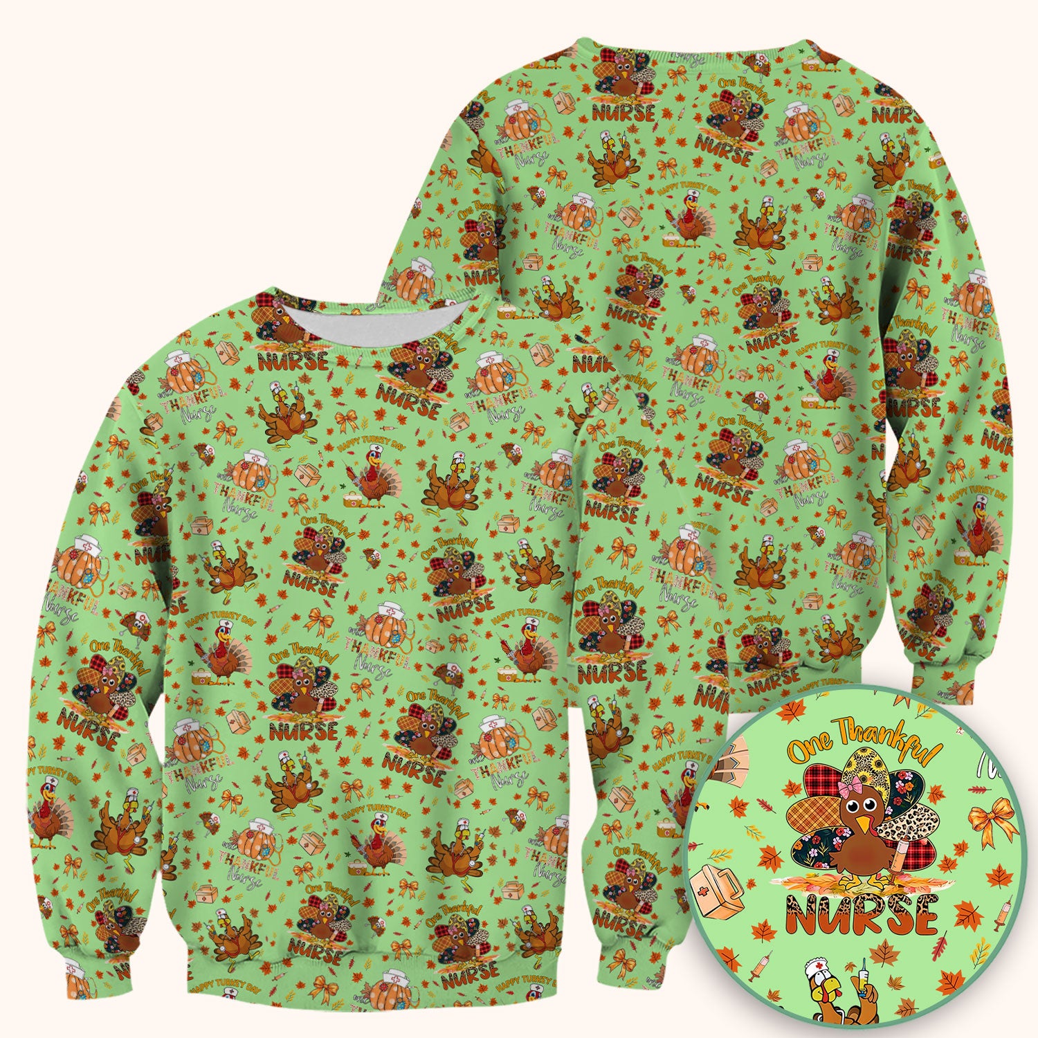 Thanksgiving Nurse Fall Scrub Top for Women - Cute Turkey and Pumpkin Shirt - Autumn Medical Shirt Gift for RN CNA LPN Doctor