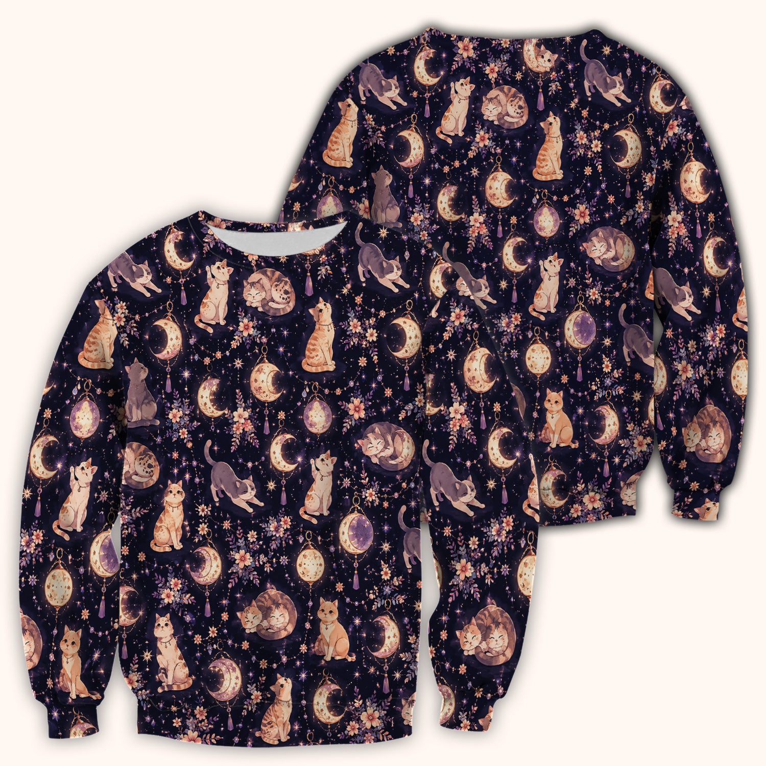 Celestial Cat Pattern Scrub Top, Comfortable Scrubs for Nurses