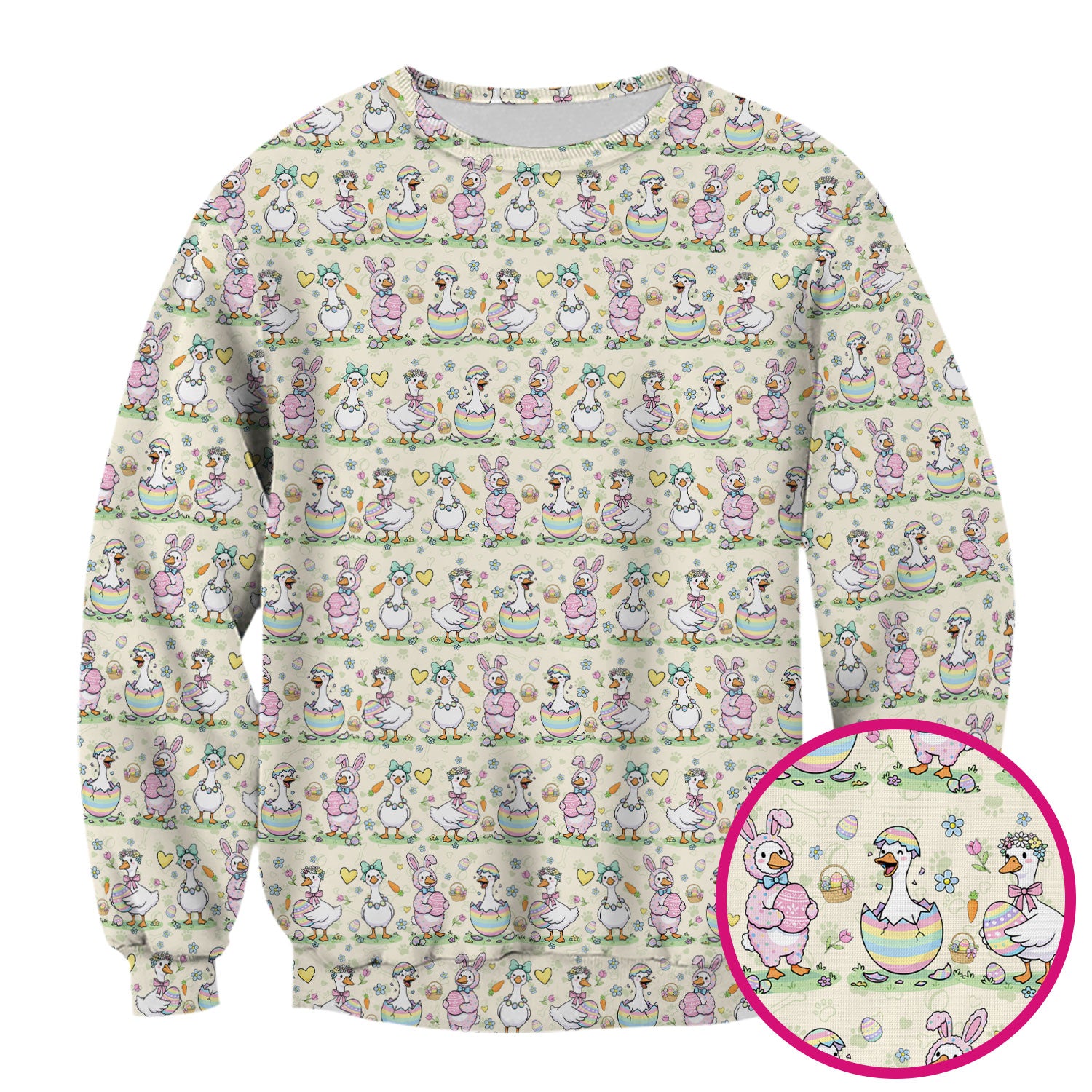 Pastel Easter Goose Bunny Egg Pattern Scrub Top, Comfortable Scrubs for Nurses