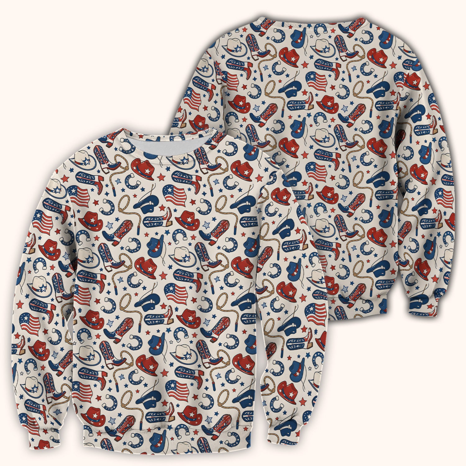 Patriotic Cowboy Boots Horseshoe Pattern Scrub Top, Comfortable Scrubs for Nurses